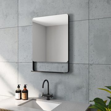 AQUALAVOS Wandspiegel Badspiegel Schwarz matt Rahmen Wandspiegel mit Ablage Dekospiegel, Geeignet für Bad, Schlafzimmer, Wohnzimmer usw (Ohne Beleuchtung)