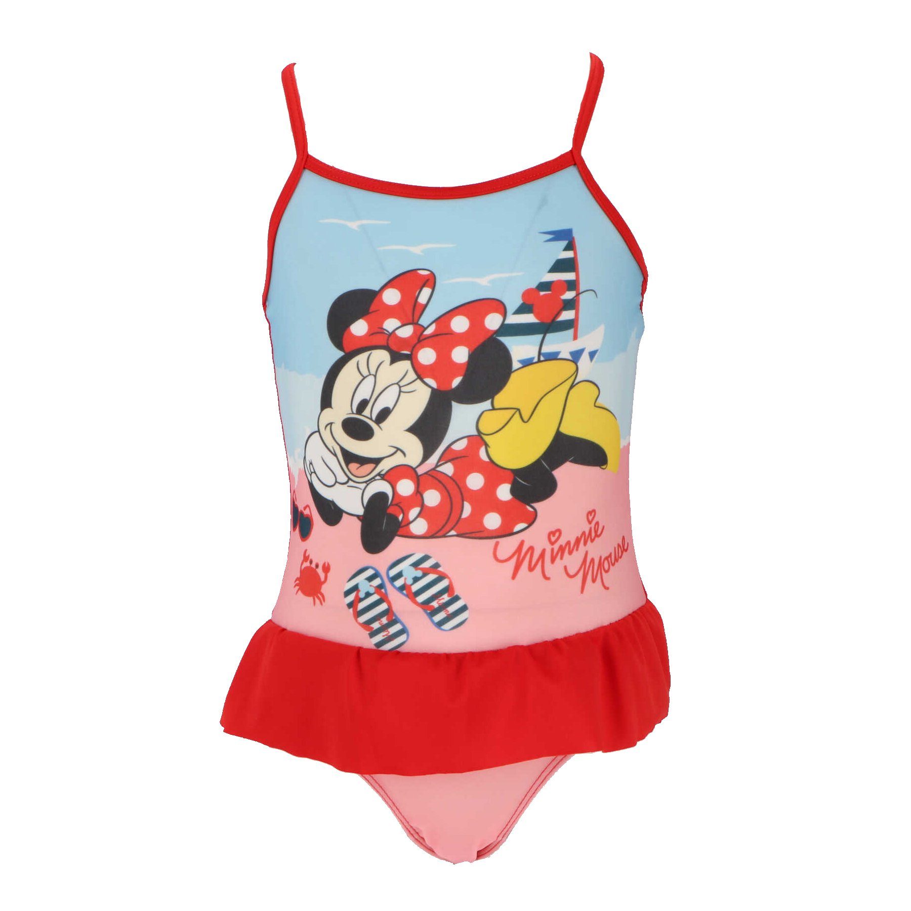 Disney Minnie Mouse Badeanzug Disney Minnie Maus Kinder Mädchen Badeanzug Gr. 98 bis 128 Rot