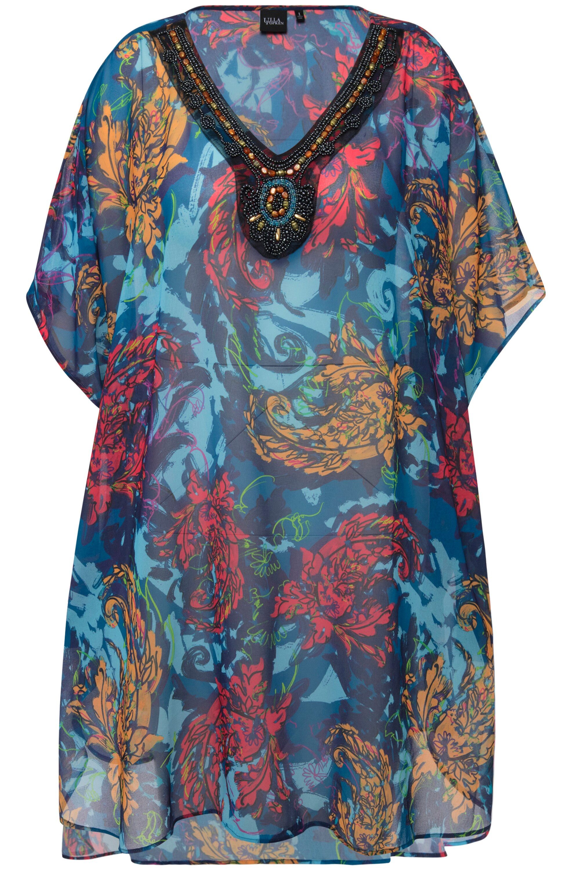 Ulla Popken Jerseykleid Tunika bedruckt Oversized V-Ausschnitt Halbarm günstig online kaufen