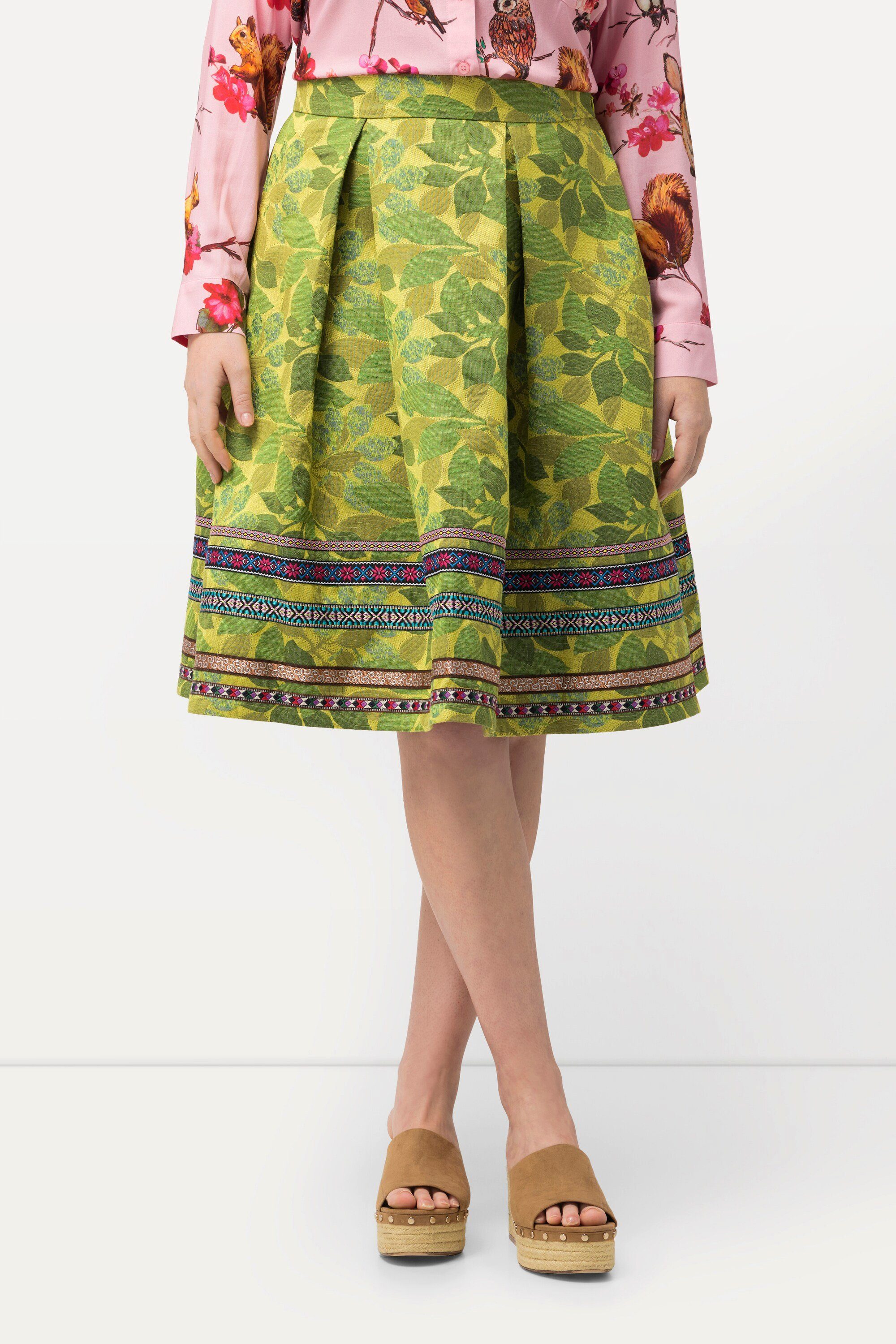 Ulla Popken Jerseyrock Rock A-Linie Jacquard-Blütenmuster Zierbänder