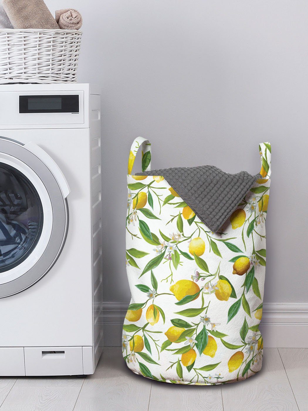 Romantic Kordelzugverschluss mit Natur Wäschesäckchen für Abakuhaus Lemon Griffen Woody Waschsalons, Wäschekorb
