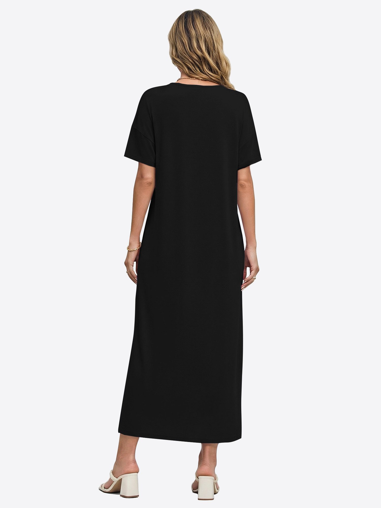 Imily Bela Maxikleid Damen Sommerliches T-Shirt Kleider (Packung, 1-tlg., 1per-Pack) Einfarbig