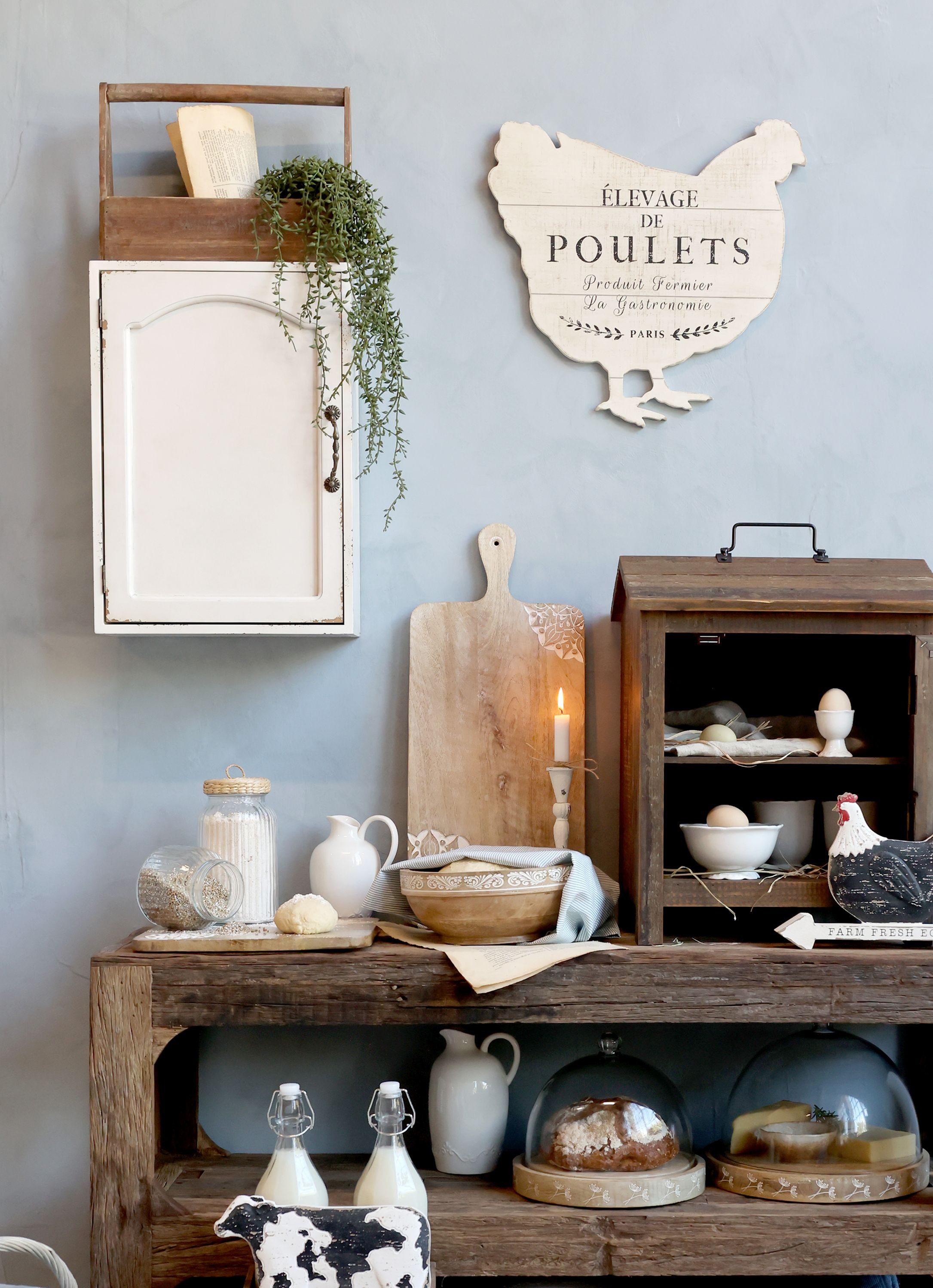 Chic Antique Wandregal Chic Antique - Wandschrank Hängeschrank mit Türe 50x35cm Holz Weiß