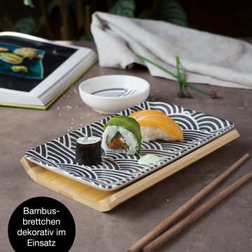 Moritz & Moritz Tafelservice Moritz & Moritz Gourmet - Sushi Set 10 teilig schwarze Bögen (8-tlg), 2 Personen, Porzellan, Geschirrset für 2 Personen