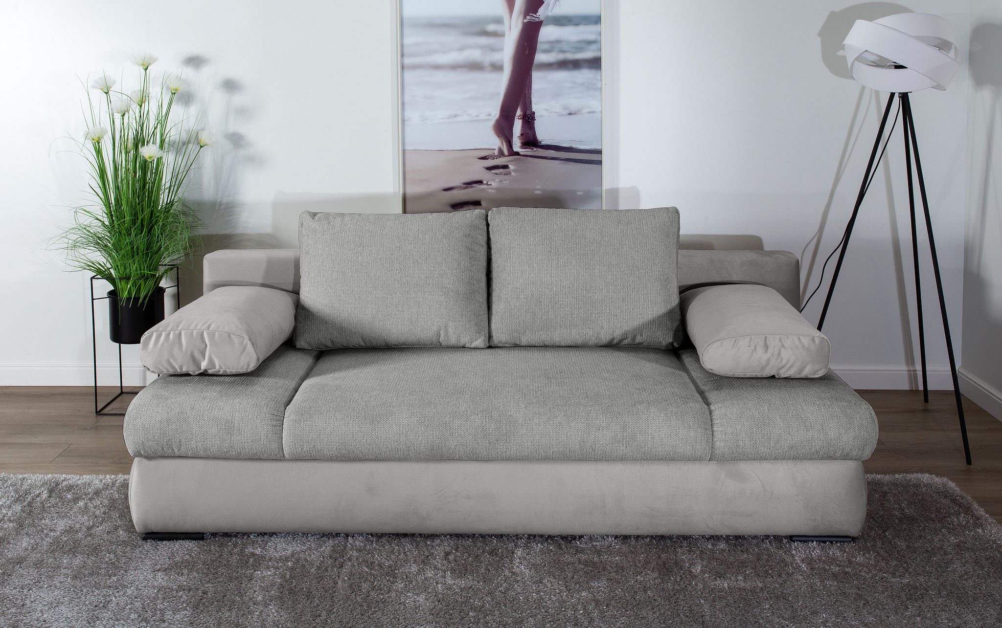COLLECTION AB Schlafsofa Chicago, B: 200 cm, Liegefl. 146x200 cm, Schlaffunktion, Bettkasten & 2 Armlehnenkissen, Federkern