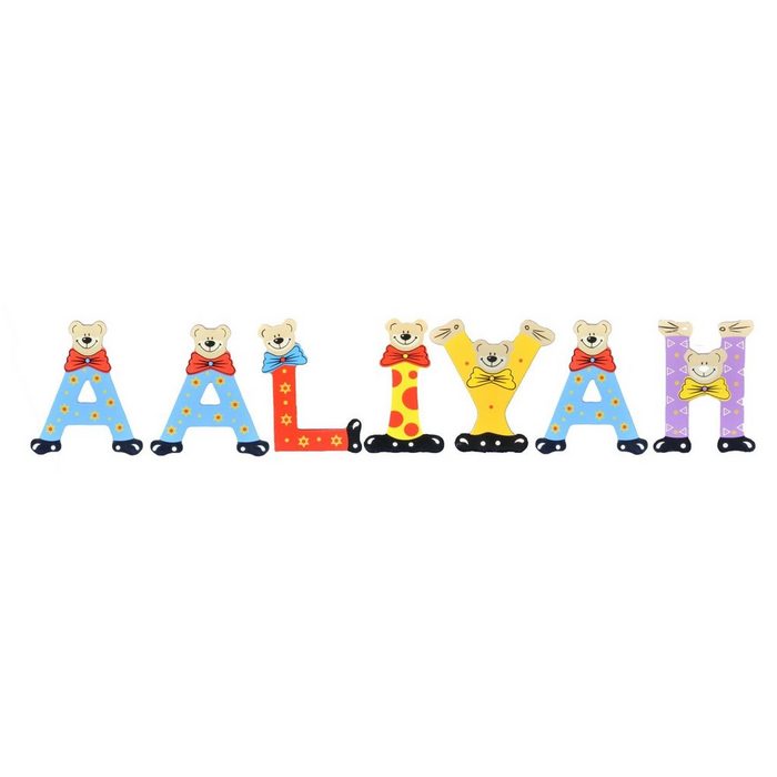 Playshoes Deko-Buchstaben (Set 7 St) Kinder Holz-Buchstaben Namen-Set AALIYAH - sortiert Farben können variieren bunt