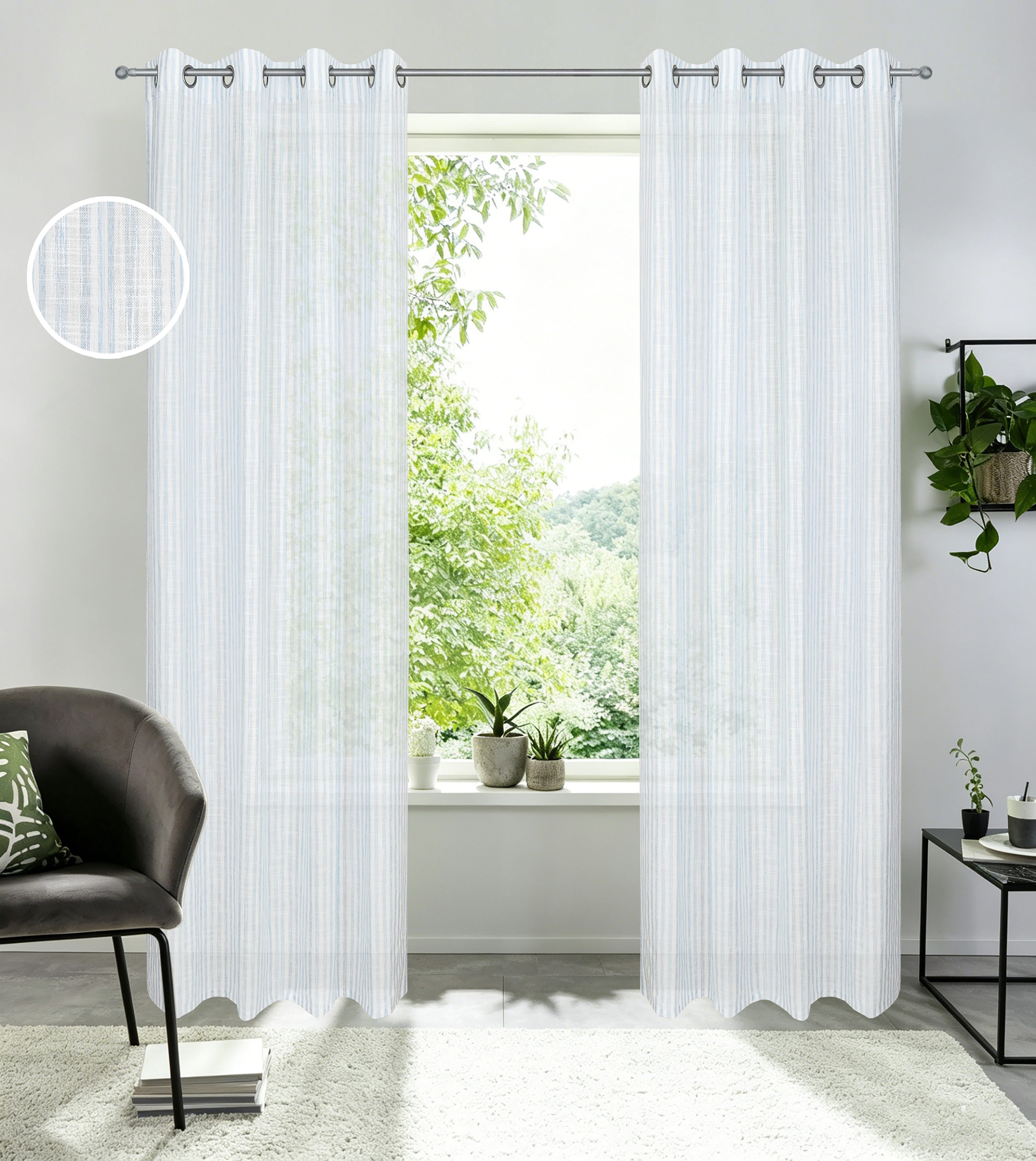 OTTO home Gardine Marric (1 St), Ösen, halbtransparent, halbtransparent, Leinenoptik mit Streifen, verschiedene Größen