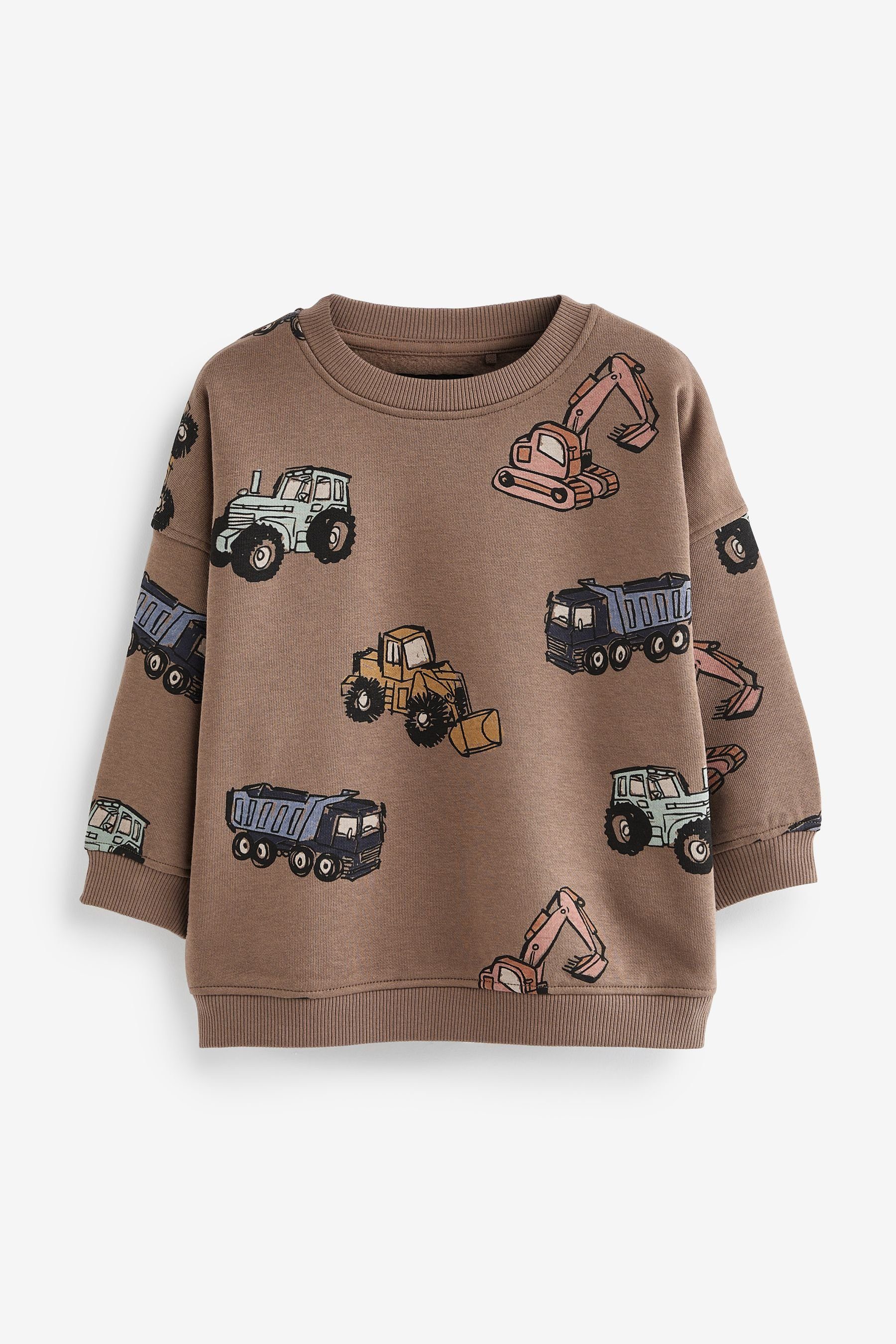Langarm-Sweatshirt (1-tlg) durchgehendem Motiv-Print Digger Sweatshirt Oversized mit Next Brown