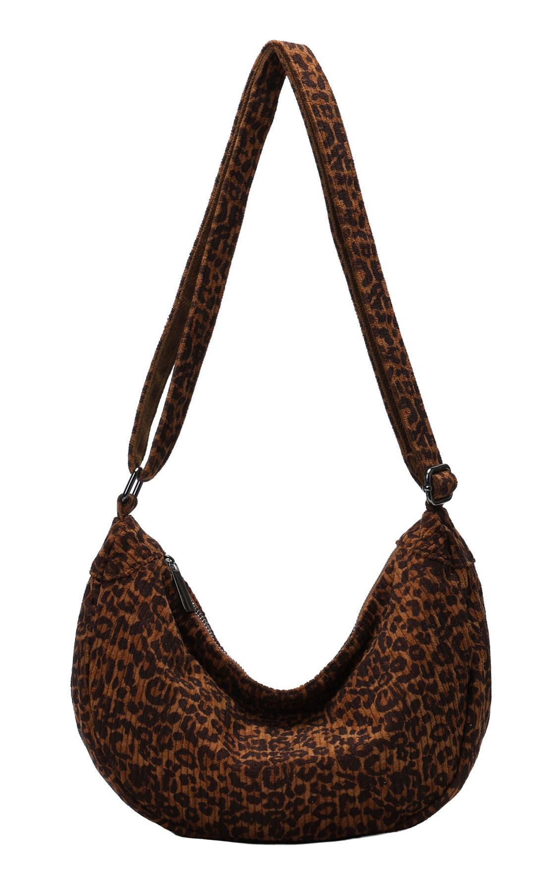ITALYSHOP24 Schultertasche Damen Halbmond Tasche Leopard Body Bag Umhängetasche CrossOver Cord, Crossbody Runde Cordtasche MOON Brust Slingtasche Freizeit Unisex Bag