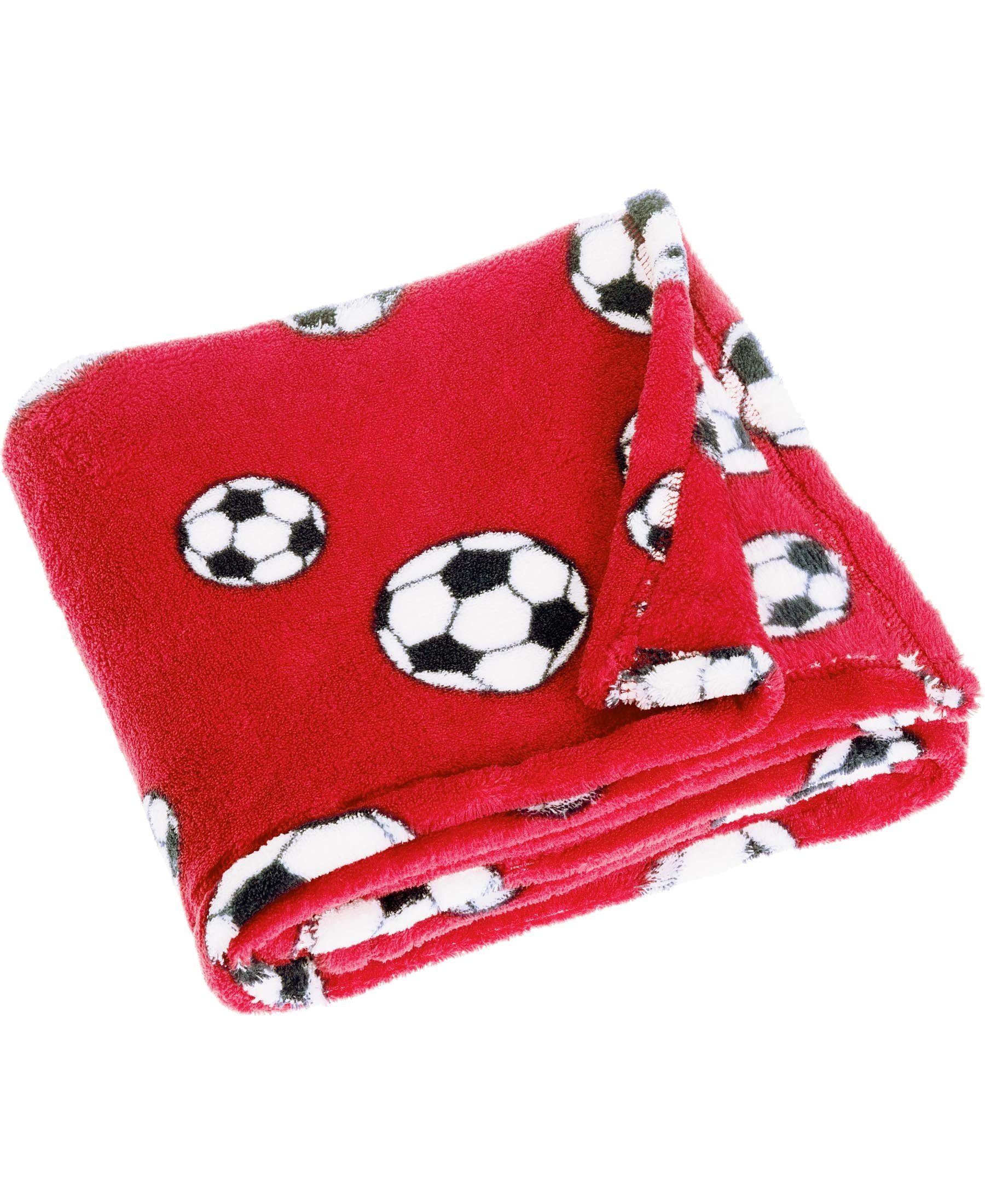 Fleece-Decke Babydecke rot Fußball, Playshoes