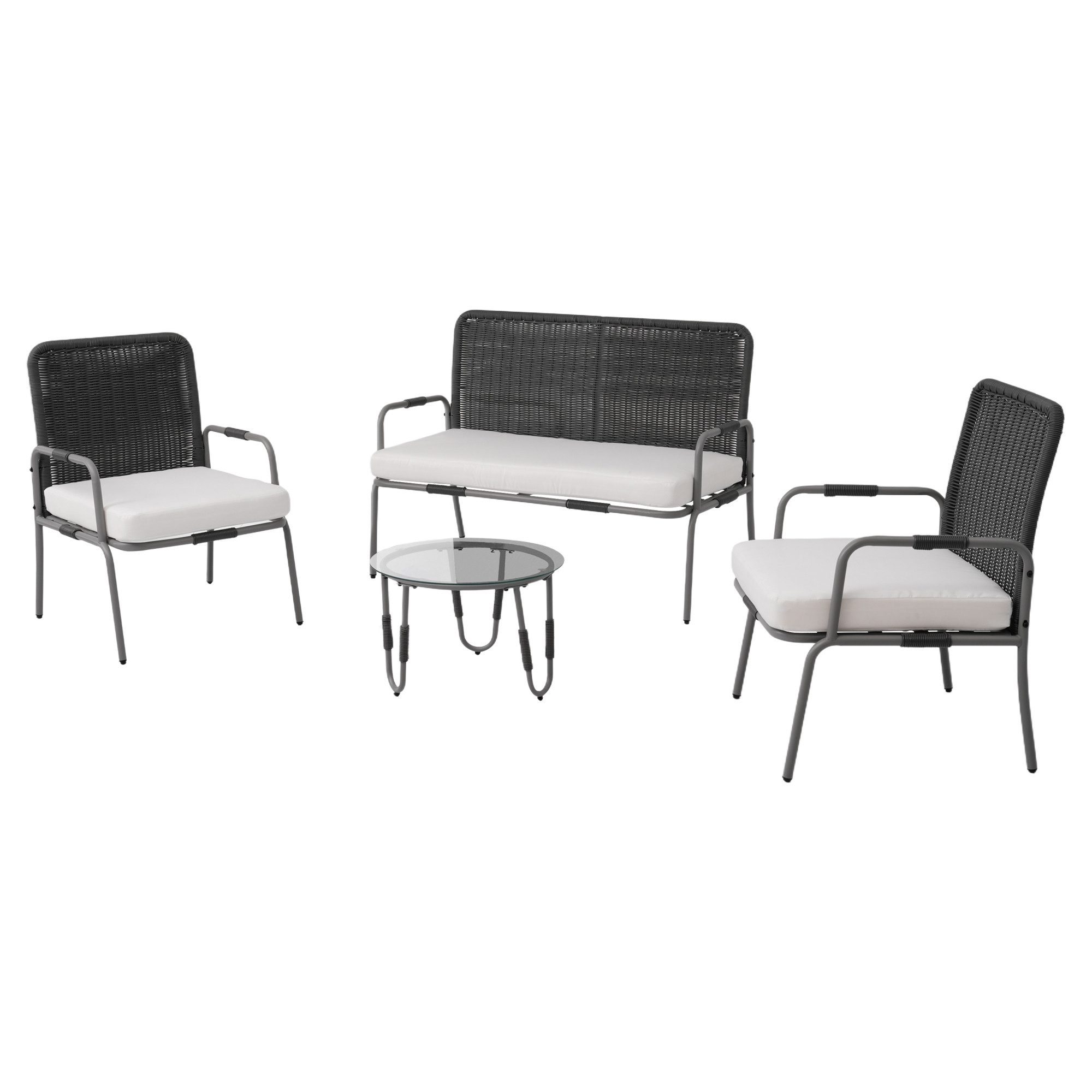 DOPWii Loungeset Rattansitz Sitzgruppe,Gartenmöbel Sitzgarnitur Garnitur Set mit Sessel, Couchtisch & Kissen,Abnehmbarer,Waschbarer Stoffbezug,für 4 Personen