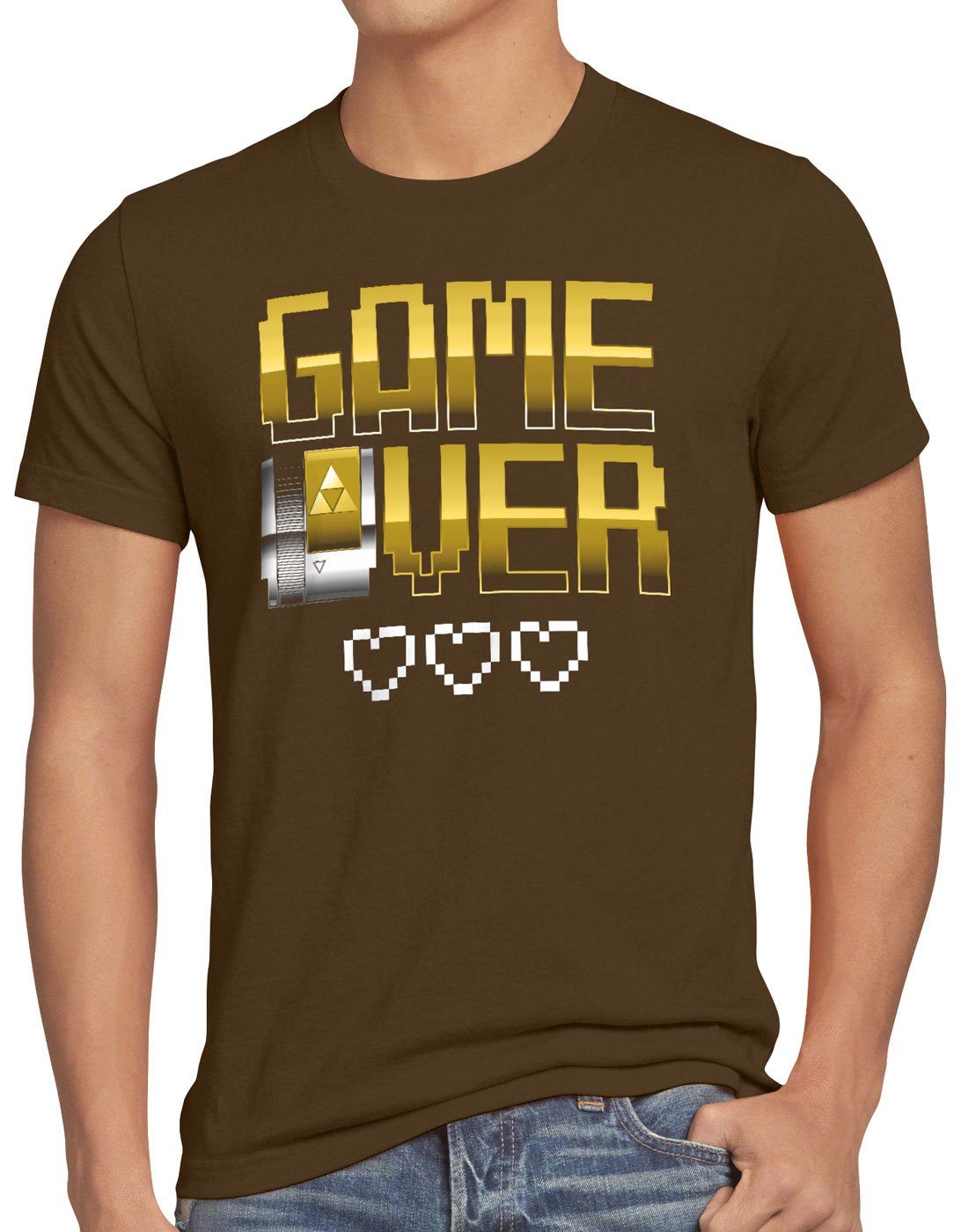 style3 Print-Shirt Herren Over link nes cartridge T-Shirt Game braun gold