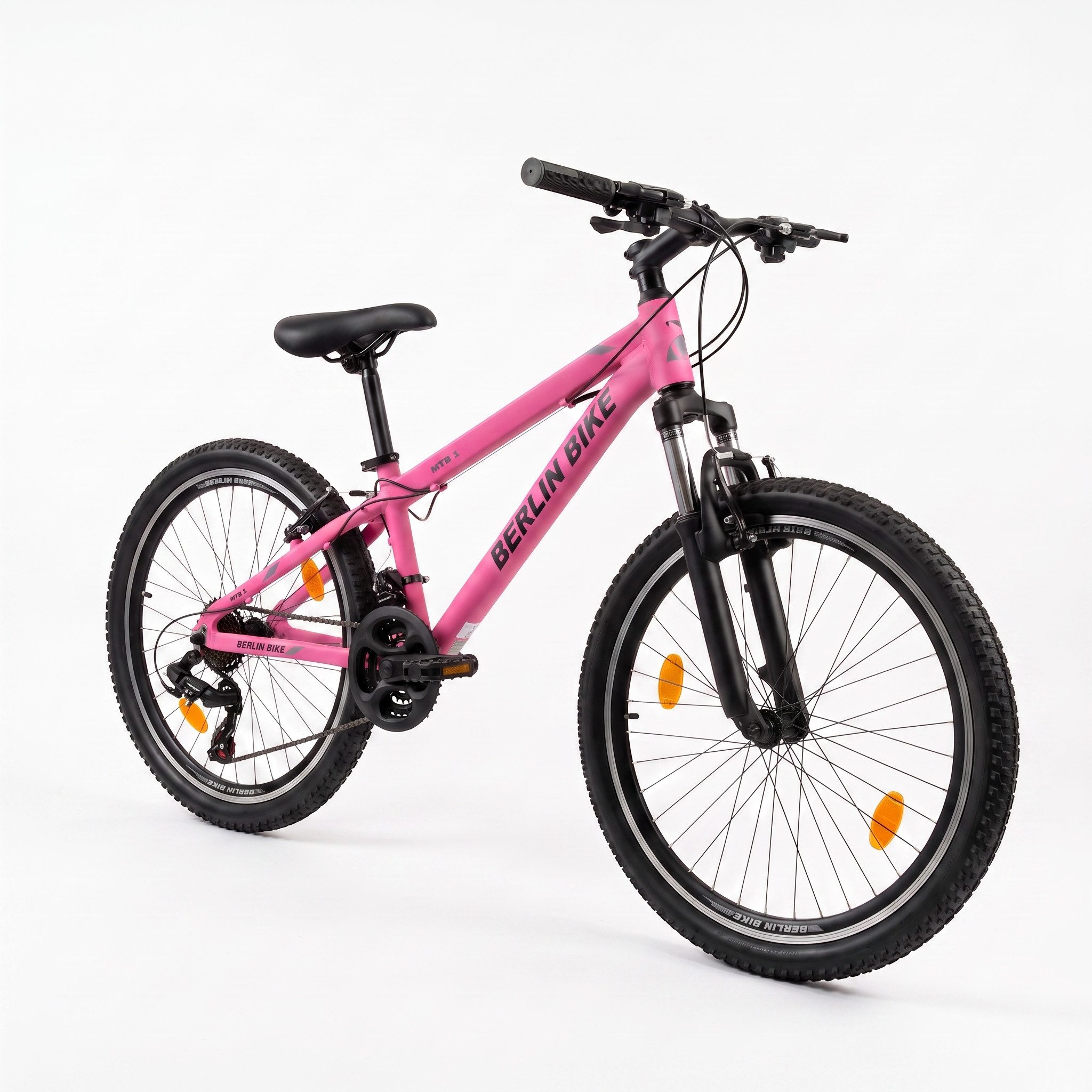 BERLIN BIKE Kinderfahrrad 24 Zoll Mountainbike für Mädchen – Rosa, leichter Aluminiumrahmen, 21 Gang Shimano RD-TY300/TY500 Schaltwerk, Kettenschaltung, (Aluminiumrahmen & V-Bremsen – leicht, stabil, sicher), mit 24"x 2,10" Luftreifen ideal für Gelände und Alltag