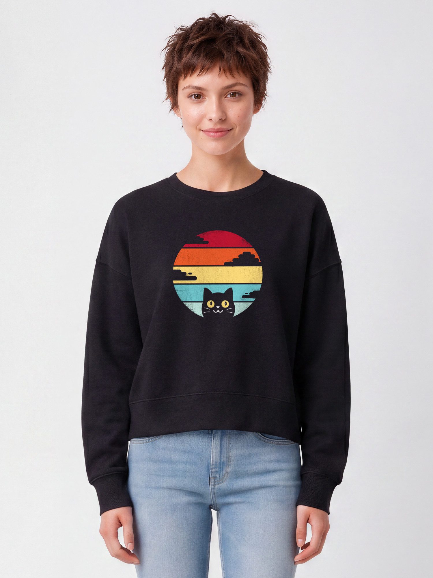 wat? Apparel Sweatshirt Retro Sunset Cat