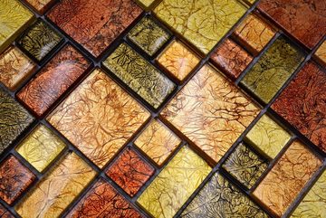 Mosani Mosaikfliesen Kombi Glasmosaik Crystal gold orange braun glänzend / 10 Matten