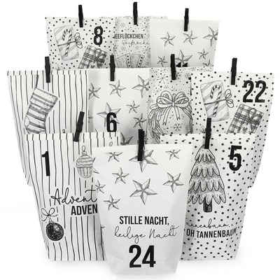 PAPIERDRACHEN befüllbarer Adventskalender DIY Adventskalender - 24 Geschenktüten, 24 Zahlenaufkleber & Klammern