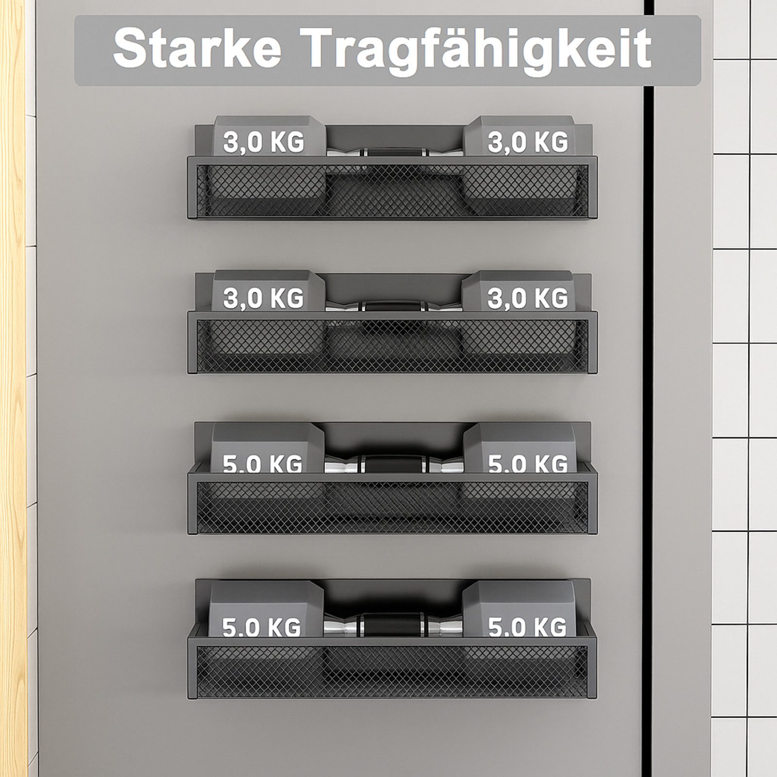SURFOU Regal Magnetisches Gewürzregal, Kühlschrank-Organizer, 4 Stück, Metall, Kühlschrank Magnet Organizer mit beweglichen 4 Haken, Ohne Bohren – Bild 5 von 5