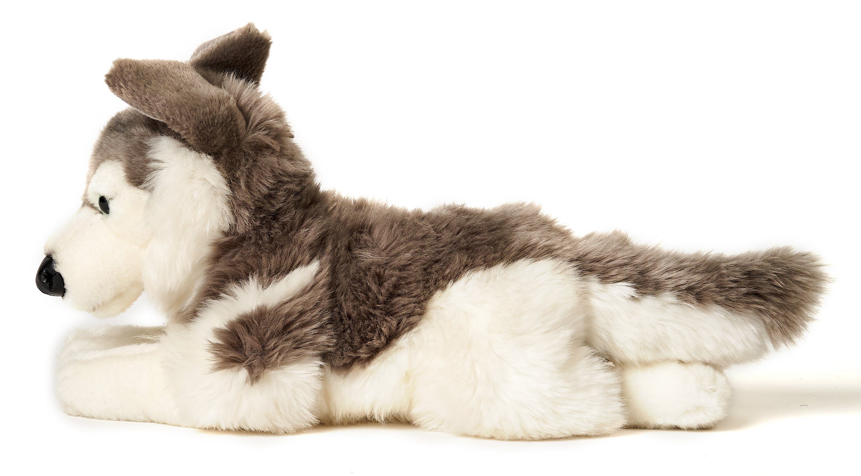 Uni-Toys Kuscheltier Husky grau, liegend - 43 cm (Länge) - Plüsch-Hund - Plüschtier, zu 100 % recyceltes Füllmaterial