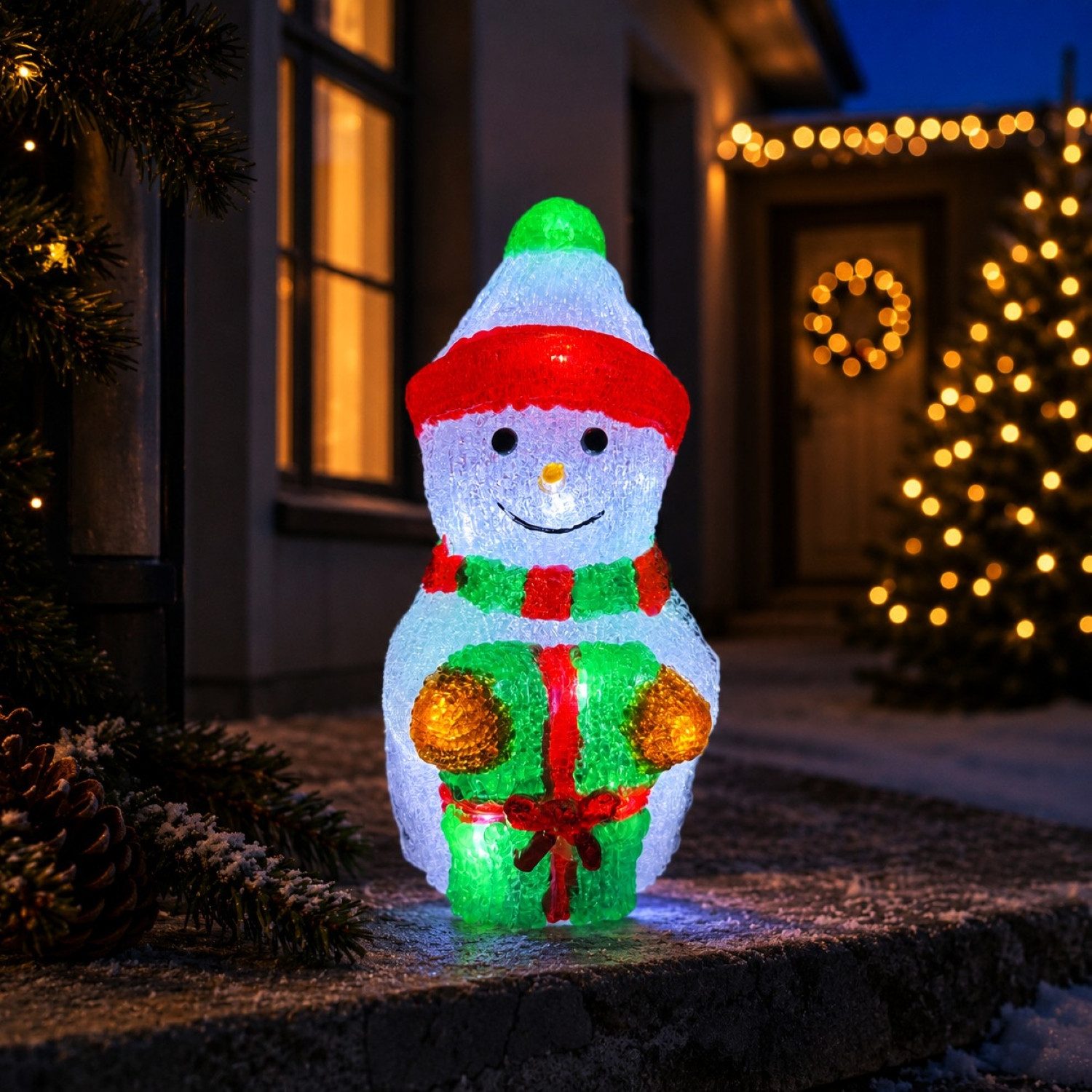 Online-Fuchs LED Dekofigur aus Acrylglas - Schneemann, Weihnachtsmann oder Rentier - Deko outdoor, mit LED-Lichterkette integriert, warmweiß beleuchtet, inklusive 6-Stunden Timerfunktion -Weihnachtsdeko für aussen