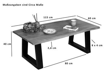 SAM® Couchtisch Flower, massives Akazienholz, Trapezgestell aus Metall in schwarz, Baumkante