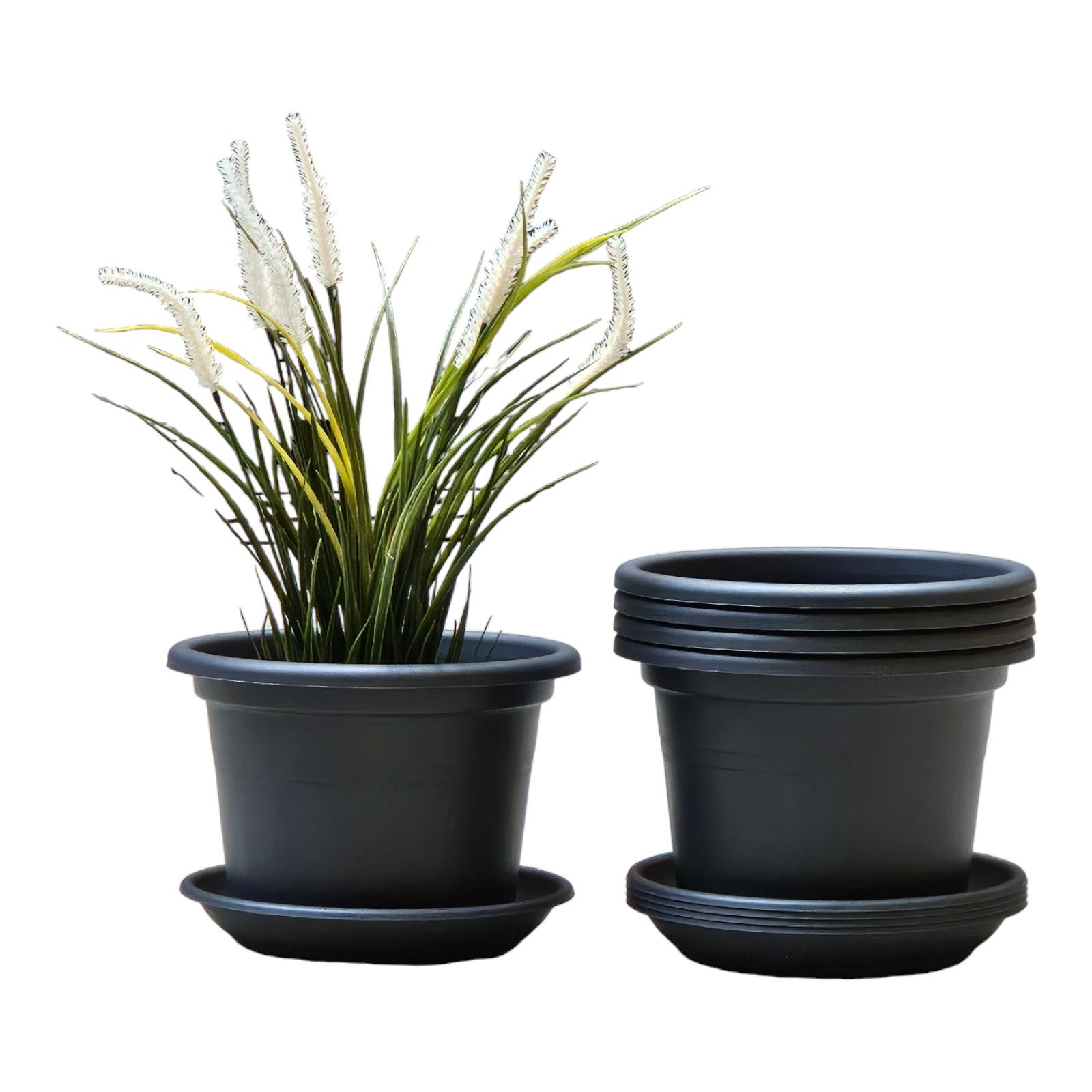 Teramico Übertopf "Basic" 30cm Anthrazit mit Untersetzer 4er SET, 100% Frostfest