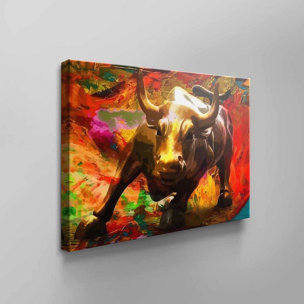 Roter & Erfolgswandbild ohne DOTCOMCANVAS® Rahmen Bulle Motiv Trading Leinwandbild, Börse