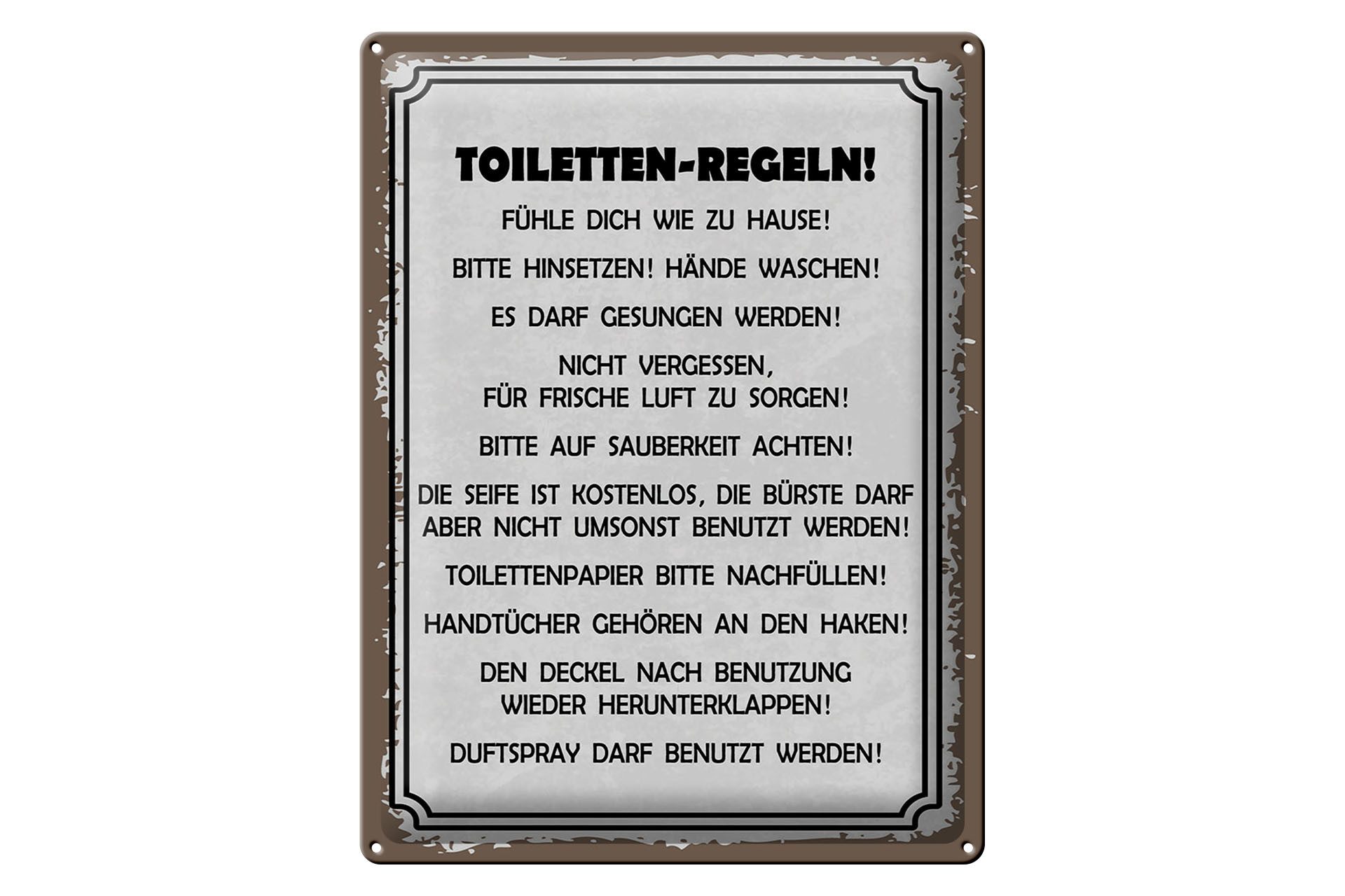 Femer GmbH Metallschild Hinweis 30x40 cm Toiletten Regeln, (1 St), gewölbte Oberfläche, abgerundete Ecken, umgeschlagene Kanten