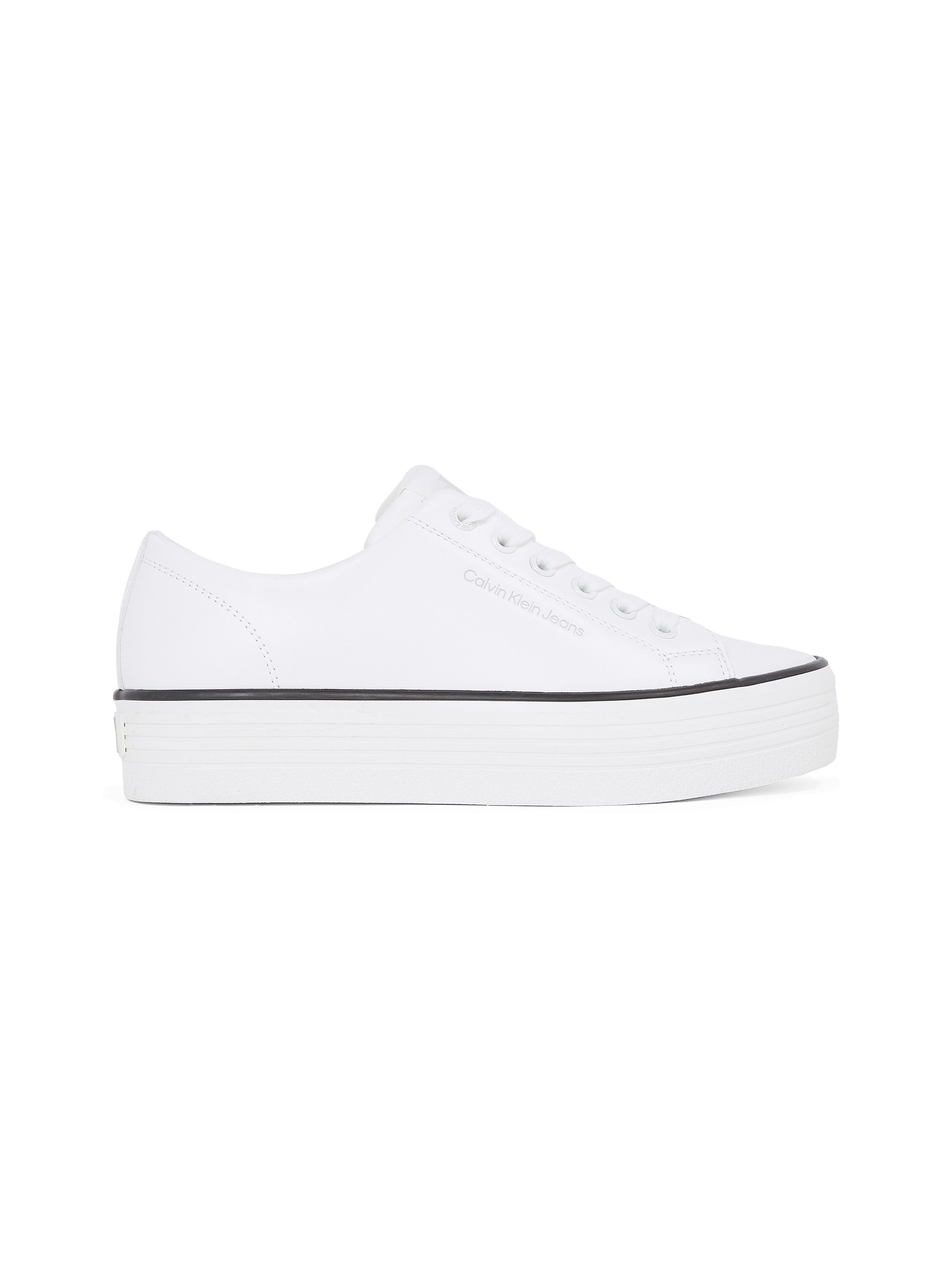 Calvin Klein Jeans BOLD VULC FLATF LOW LTH IN Sneaker, Halbschuh, Schnürschuh, Freizeitschuh mit CK-Logo an der Ferse