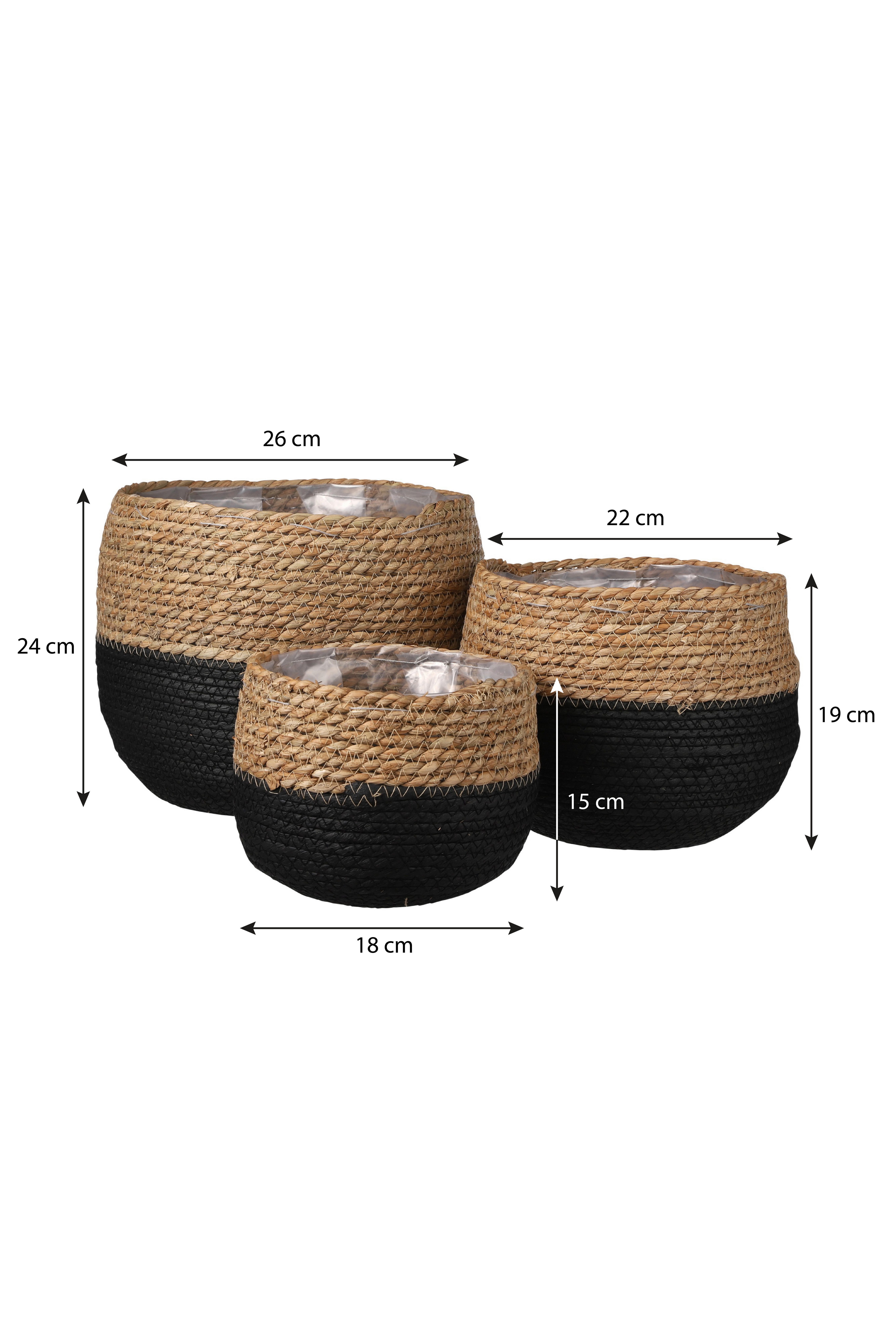 Mica Decorations Blumentopf Mica Decorations Jorck Korb rund schwarz Satz von 3 - h24xd26cm