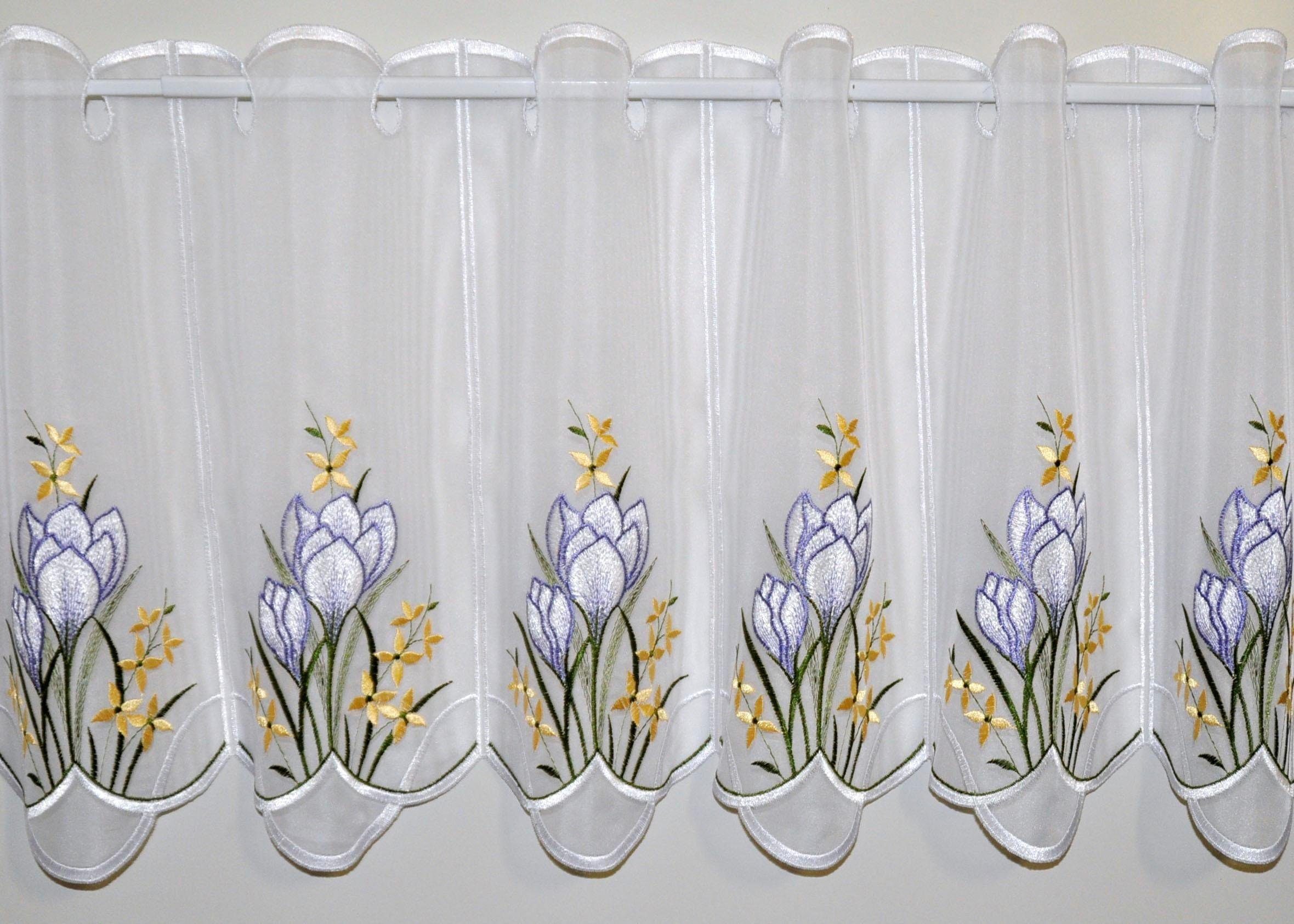 Stickereien Plauen Panneaux Panneau Krokusblüte (1 St), Stangendurchzug, transparent, Panneau "Krokusblüte"