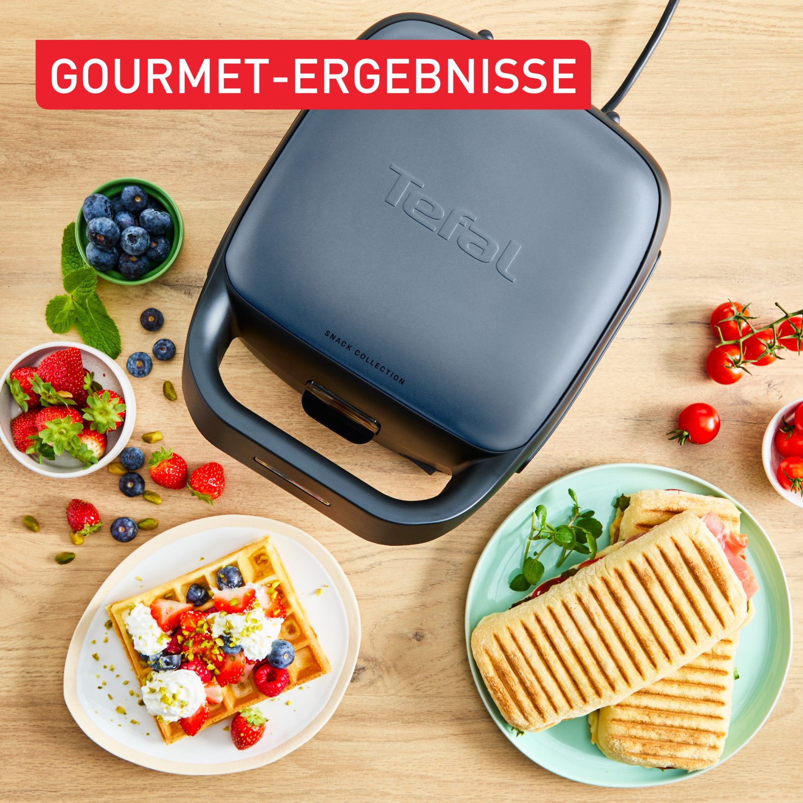 Tefal 2-in-1-Sandwichmaker SW8674 Snack Collection, 700 W, Antihaftbeschichtung, austauschbare Plattensets, inkl. Rezeptbuch
