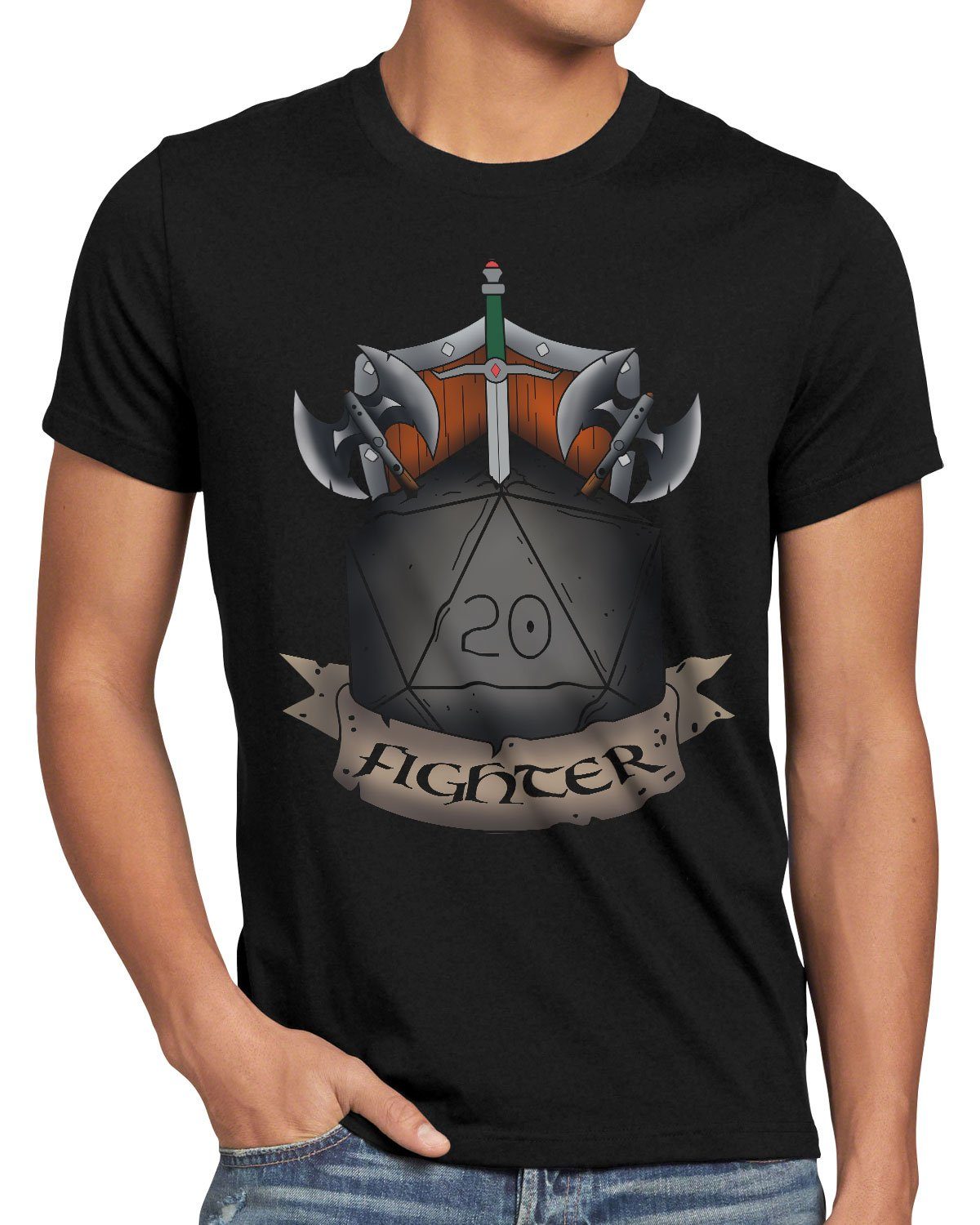 Würfel dungeon Fighter style3 T-Shirt tabletop Herren d20 Print-Shirt dragons