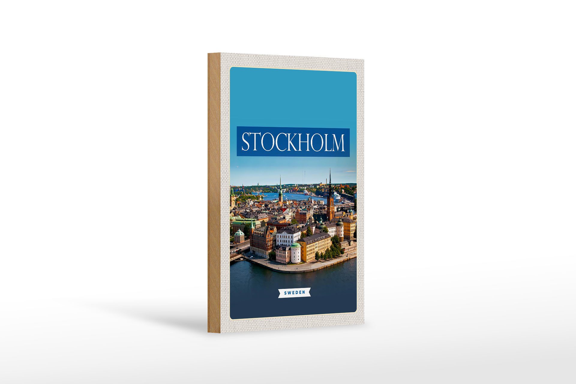 Holzbild Reise 12x18 cm Stockholm Schweden Mittelalter Stadt