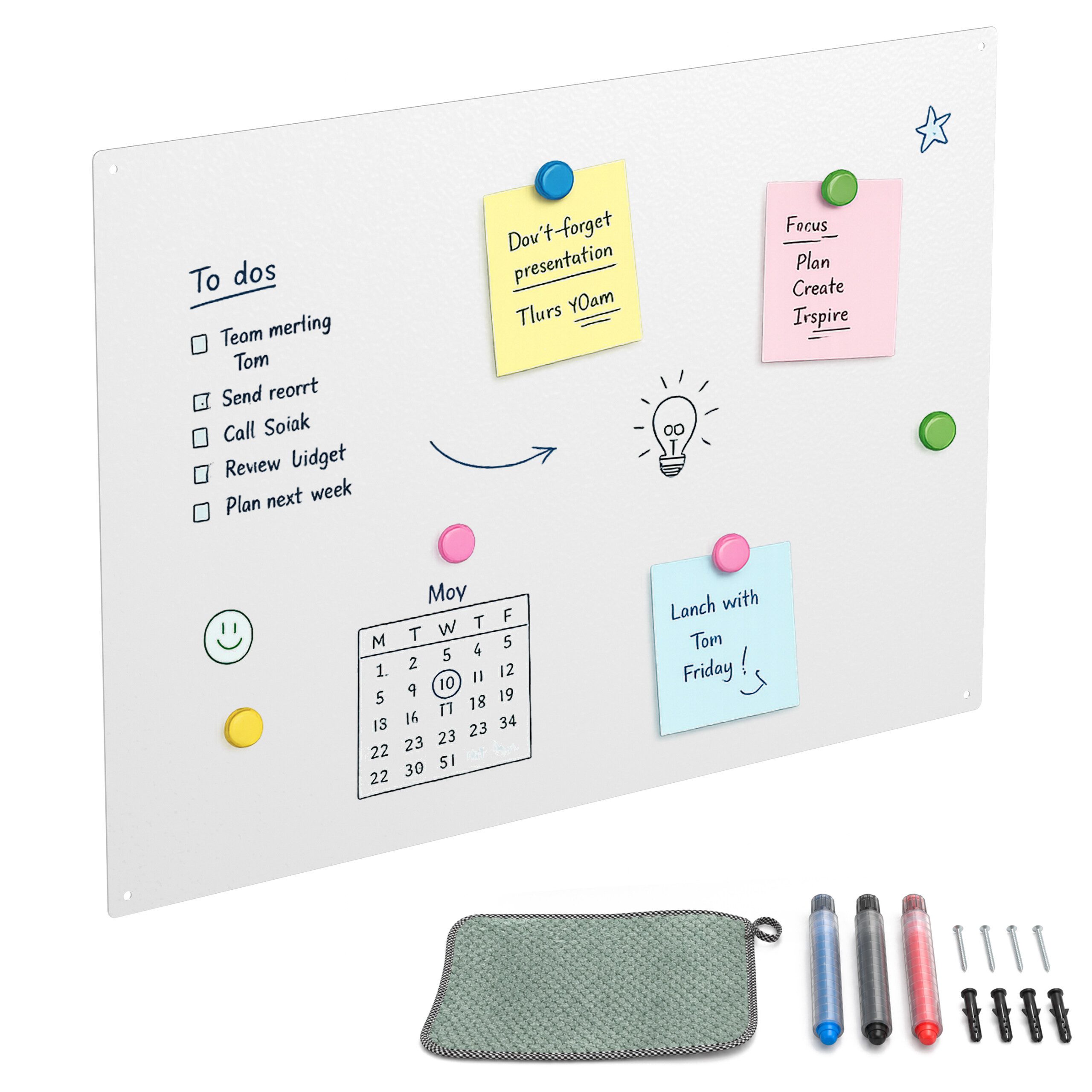 relaxdays Magnettafel Stahl beschreibbar, (13-tlg), weiß, 60 x 40 cm