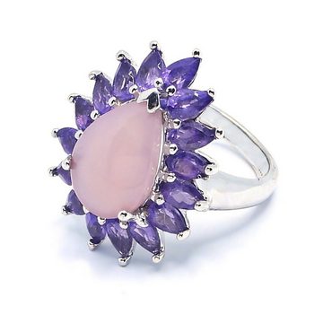 Goldene Hufeisen Silberring Rosa Chalcedon Amethyst Ring aus 925 Sterlingsilber Fingerring, Rhodiniert, Massiv