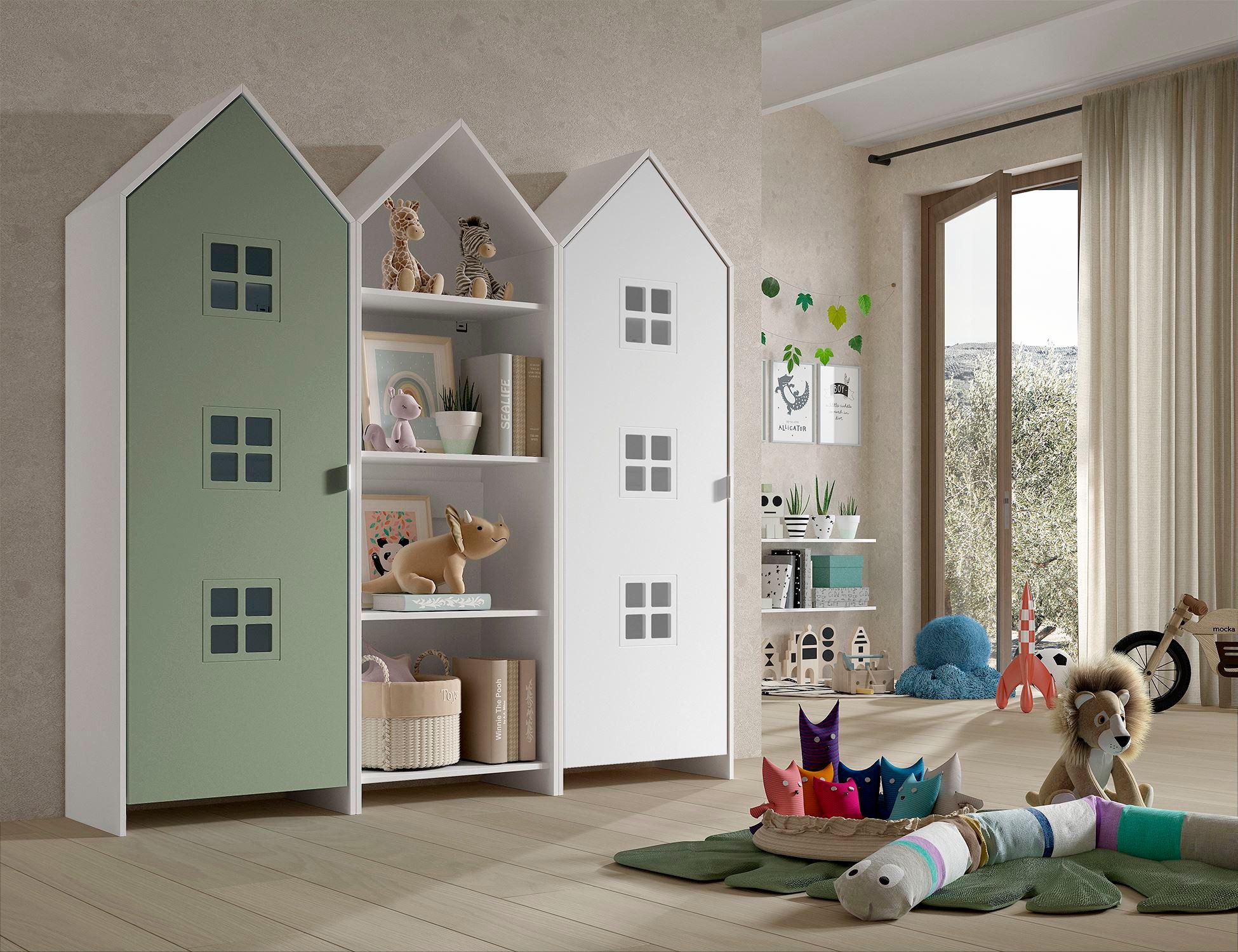 58 aufm Kessel Mehrzweckschrank-Set Regalschrank Set Kania 173x37x171 Regal Kombination MDF Weiß /Bunt, (inkl. Versand, Lieferung bis Verwendungsstelle), 1 Regalschrank und 2 Schränke mit 1 Tür, 3 Einlegeböden, Kleiderstange