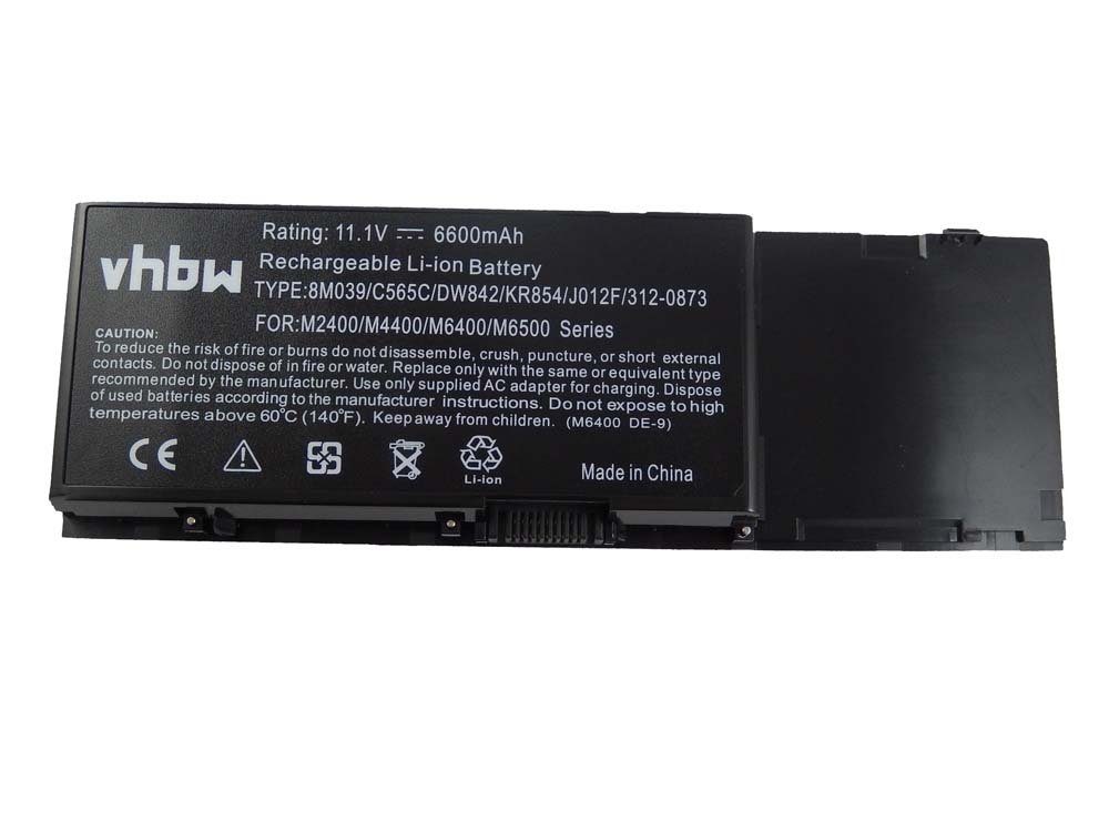 vhbw kompatibel mit Dell Precision M2400, M4400, M6500, M6400 Laptop-Akku Li-Ion 6600 mAh (11,1 V)