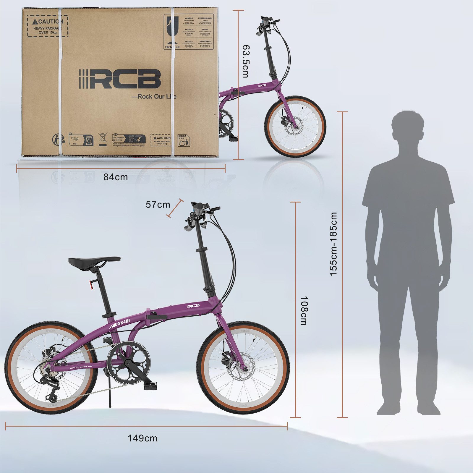 RCB Faltrad GK4 doppelt faltbares Fahrrad,20Zoll Klapprad für Damen&Herren,Pendler, 7 Gang, ideal für Pendler (Damen & Herren)