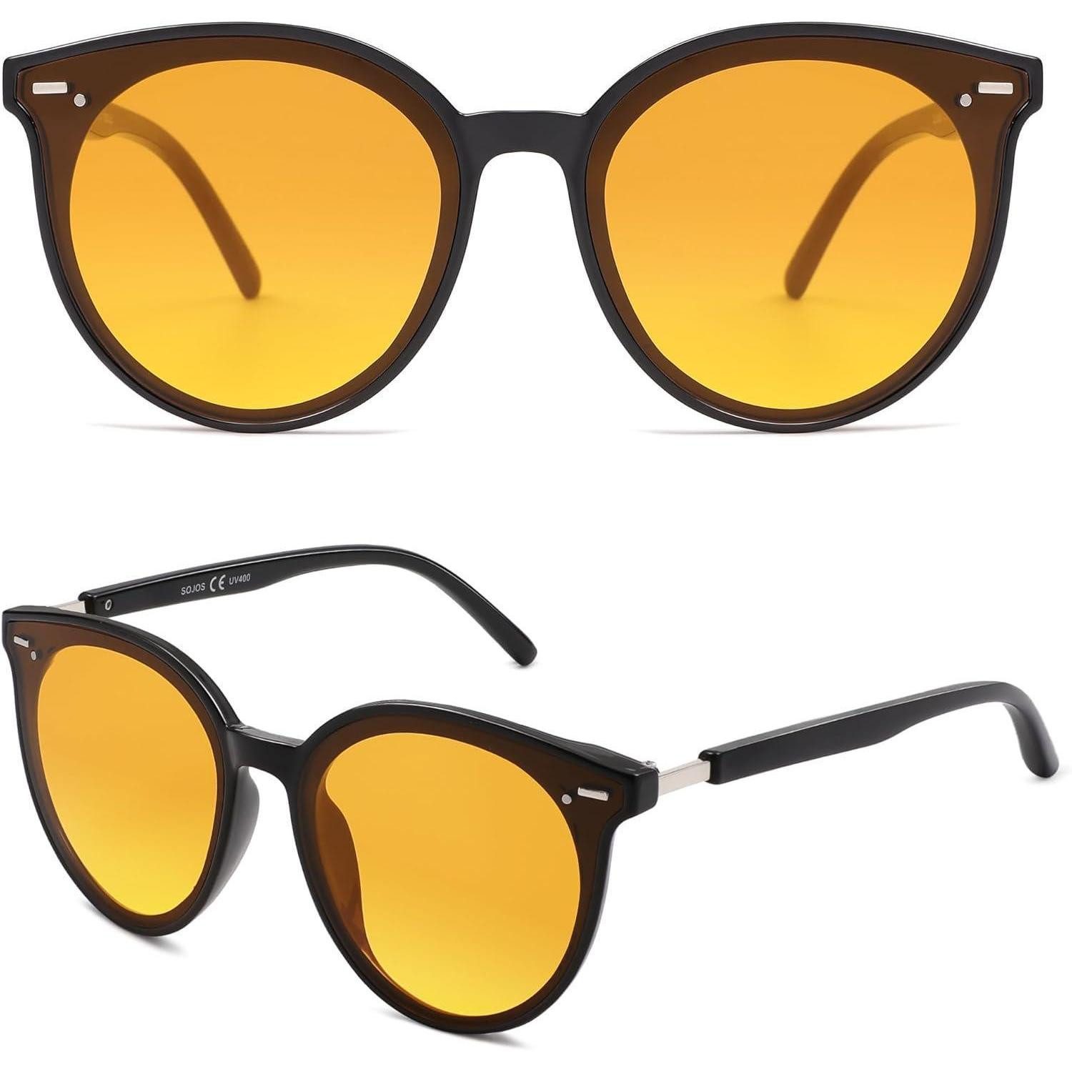 LuxusKollektion Retrosonnenbrille Sonnenbrille Retro Runde Damen Herren Schwarz Rahmen Orange Linse
