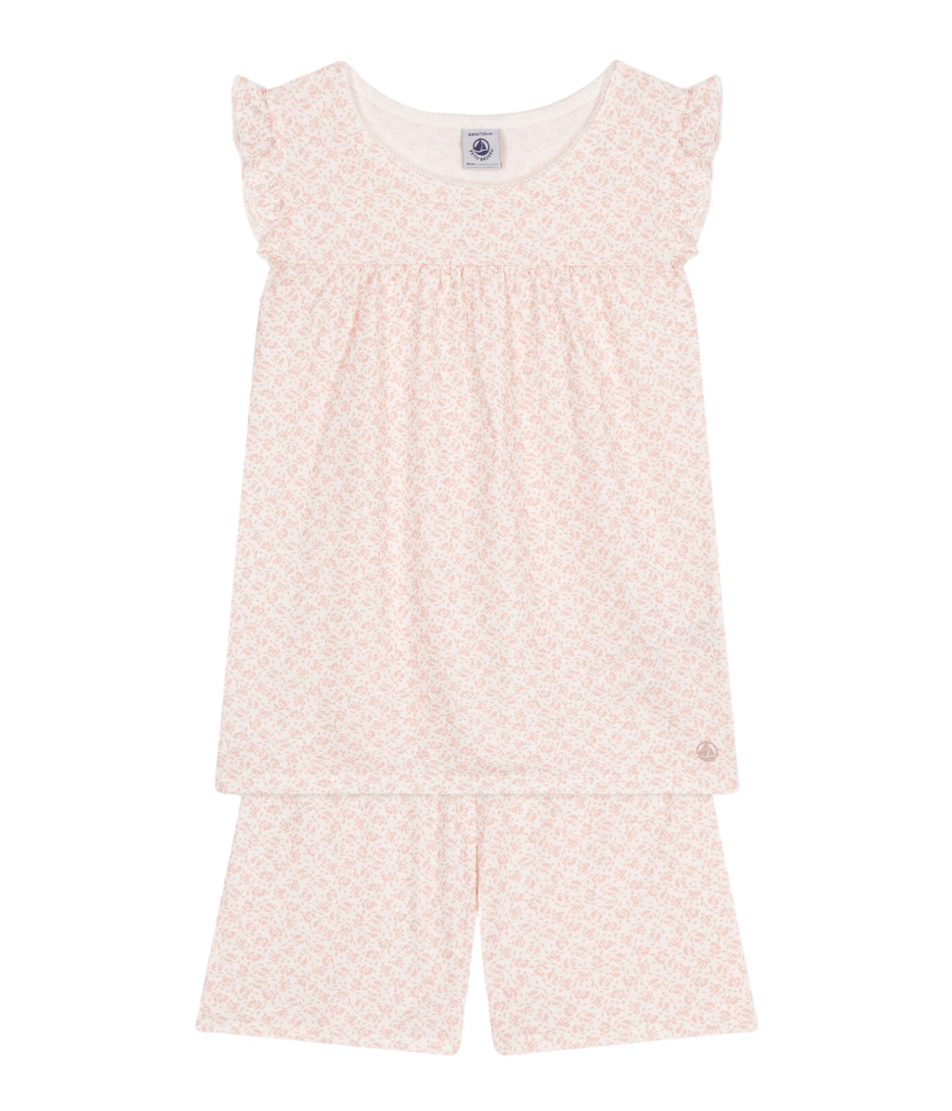 Petit Bateau Pyjama Petit Bateau kurzer Pyjama mit rosafarbenem Rosenmuster