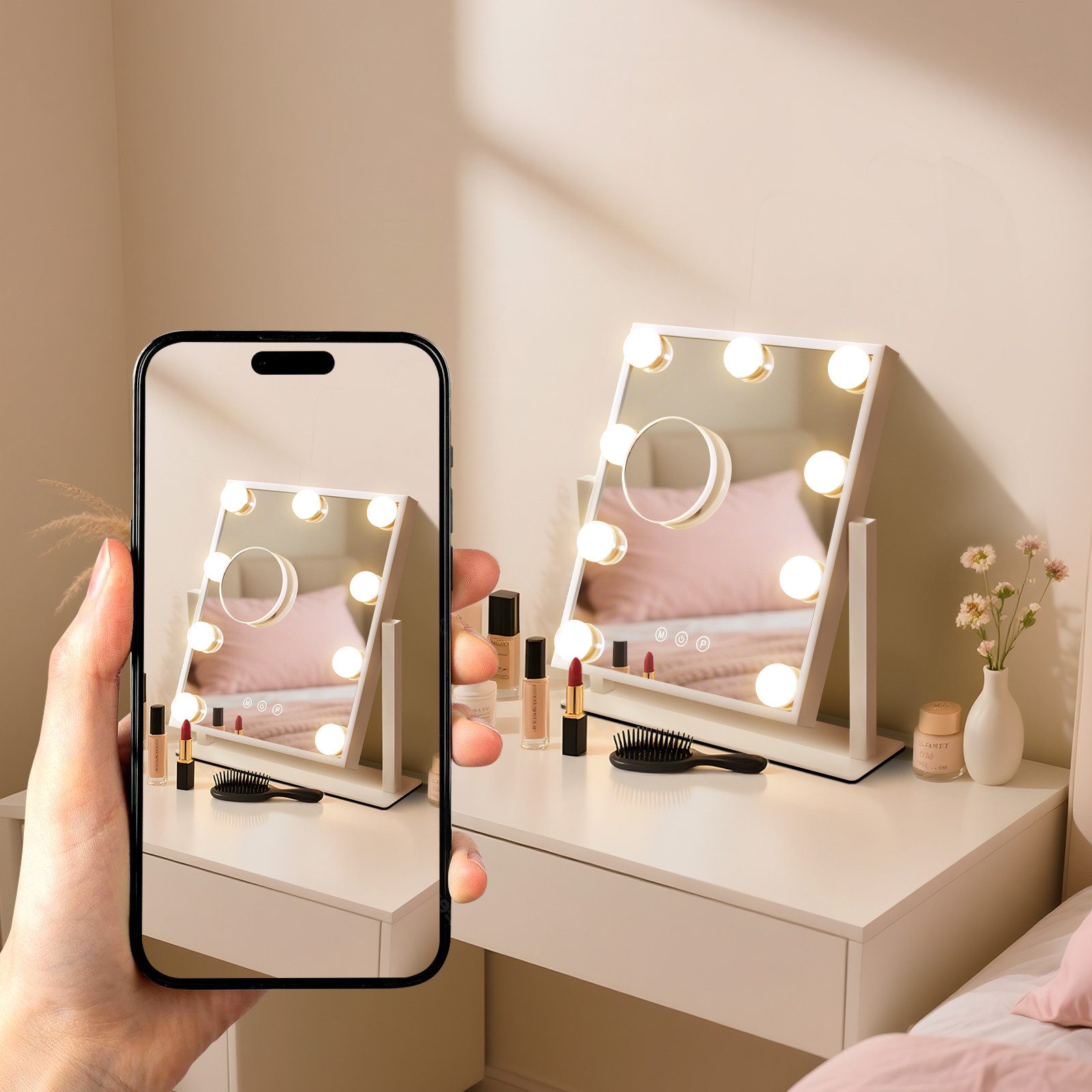 Nettlife Schminkspiegel mit Licht Spiegel 3 Farben USB Touch-Steuerung Hollywood (1-St), Schlafzimmer, Wohnzimmer