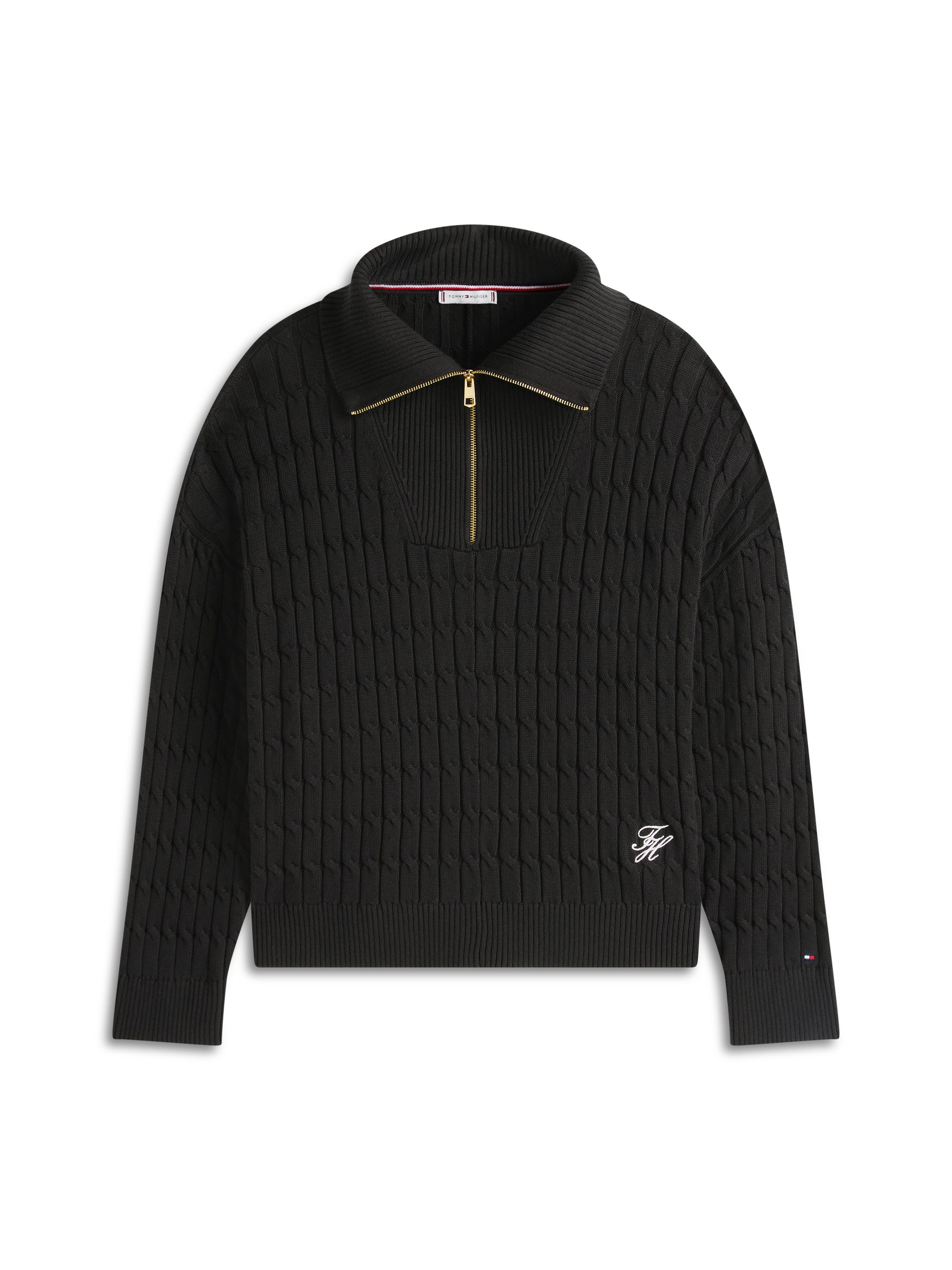 Tommy Hilfiger Curve Troyer CRV CO CABLE MID GG 1/2 ZIP SWT in großen Größen, mit Zopfmuster – Bild 4 von 5
