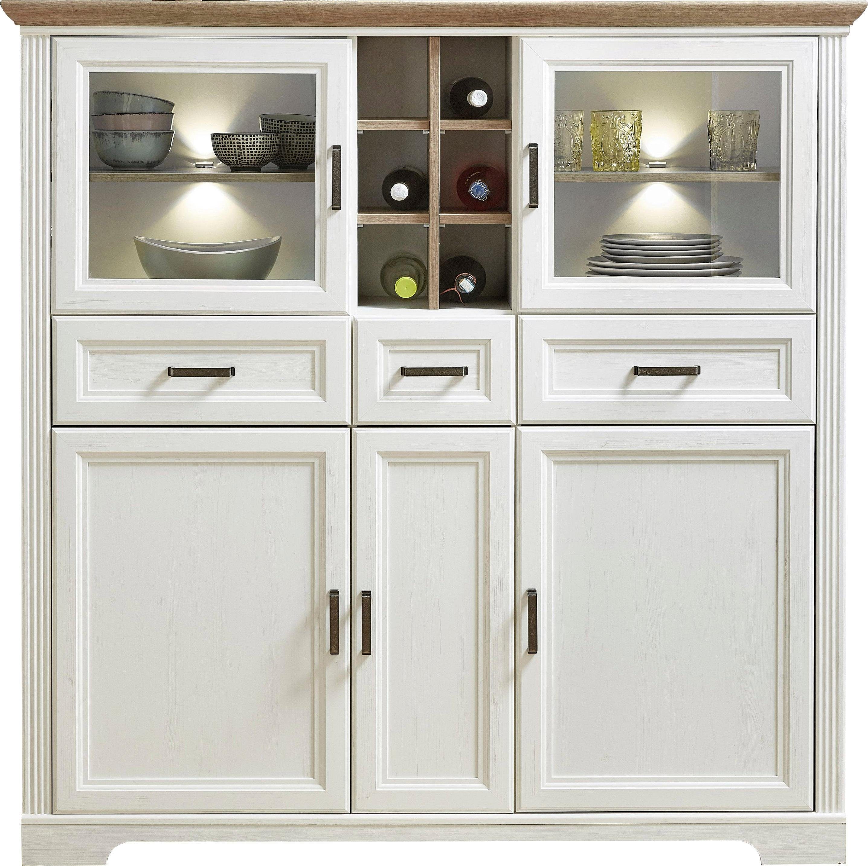 Innostyle Highboard Jasmin, 2 Glas-/Holztüren, 8 offene Fächer, inkl. LED-Beleuchtung