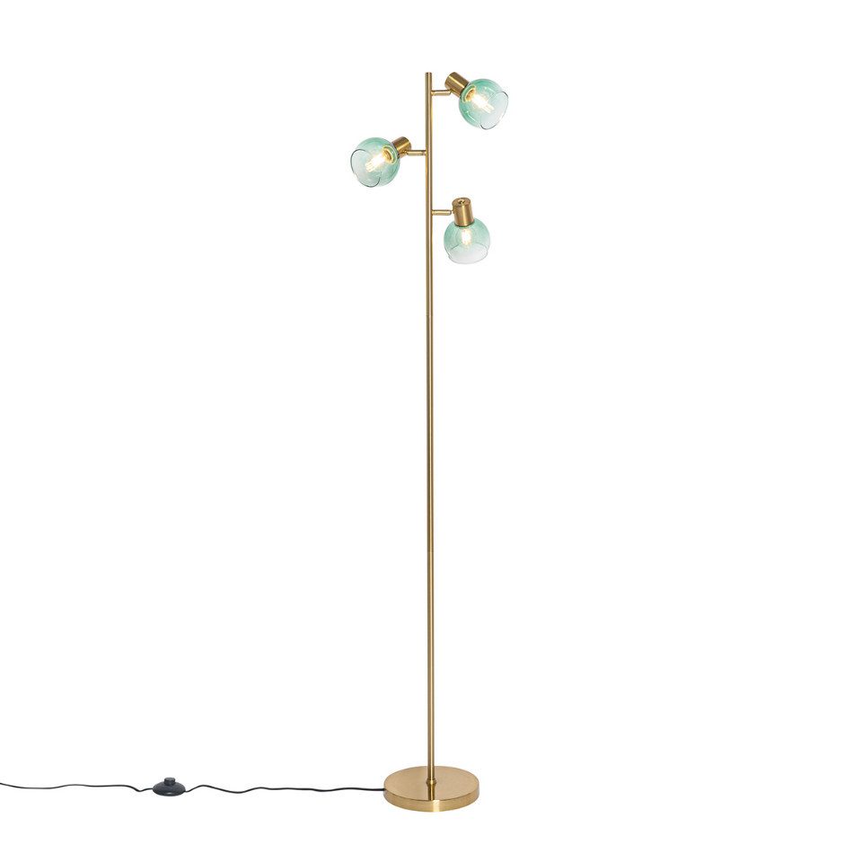 Qazqa Stehlampe Vidro, ohne Leuchtmittel, E14, Grün, Art Deco, Stahl, 3-flammig