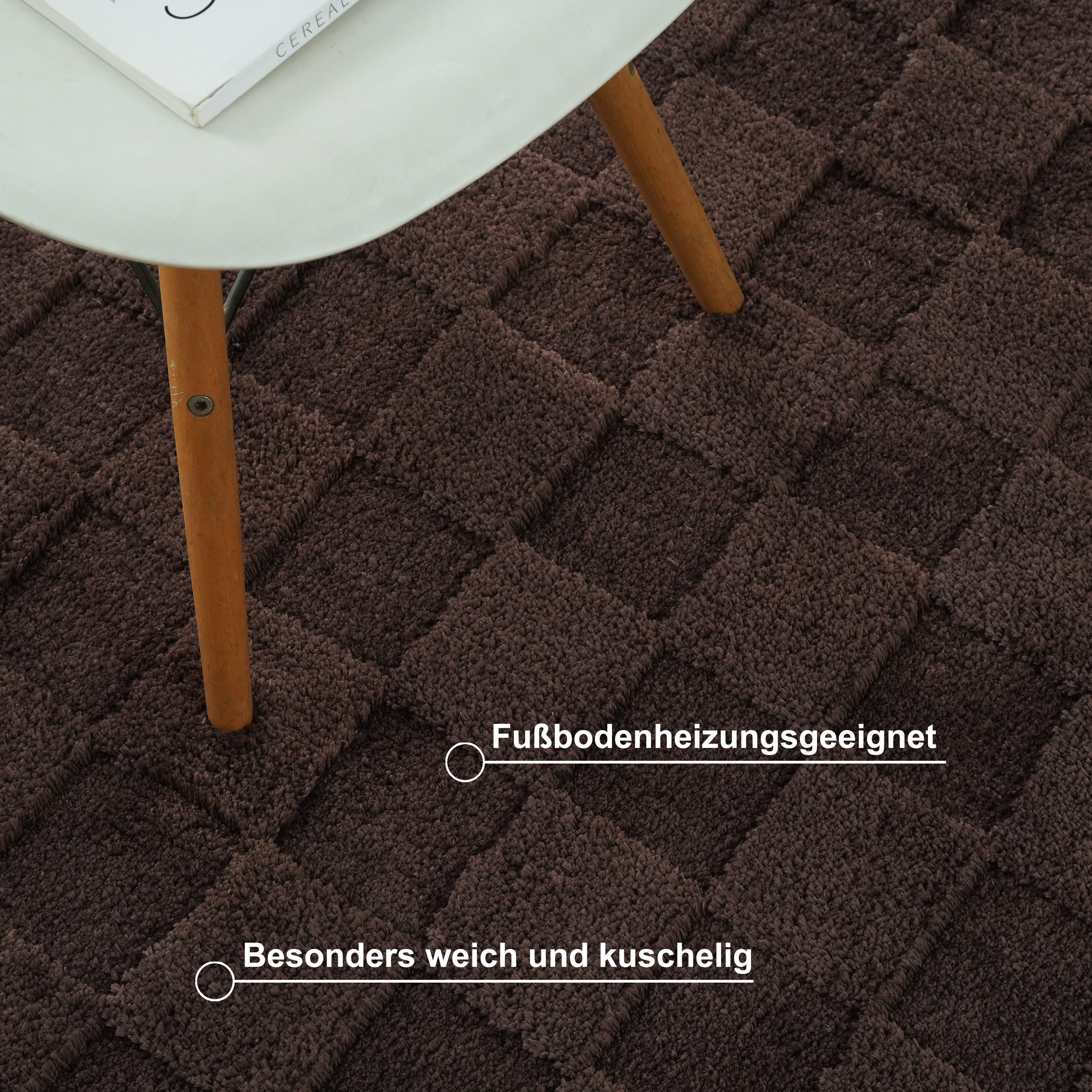 LeGer Home by Lena Gercke Teppich Esmé, Hochflor-Teppiche, weich, Boho, rechteckig, Höhe: 23 mm, Hoch-Tief-Struktur, Uni, Kästchen, Wohnzimmer, Schlafzimmer, Es – Bild 4 von 5