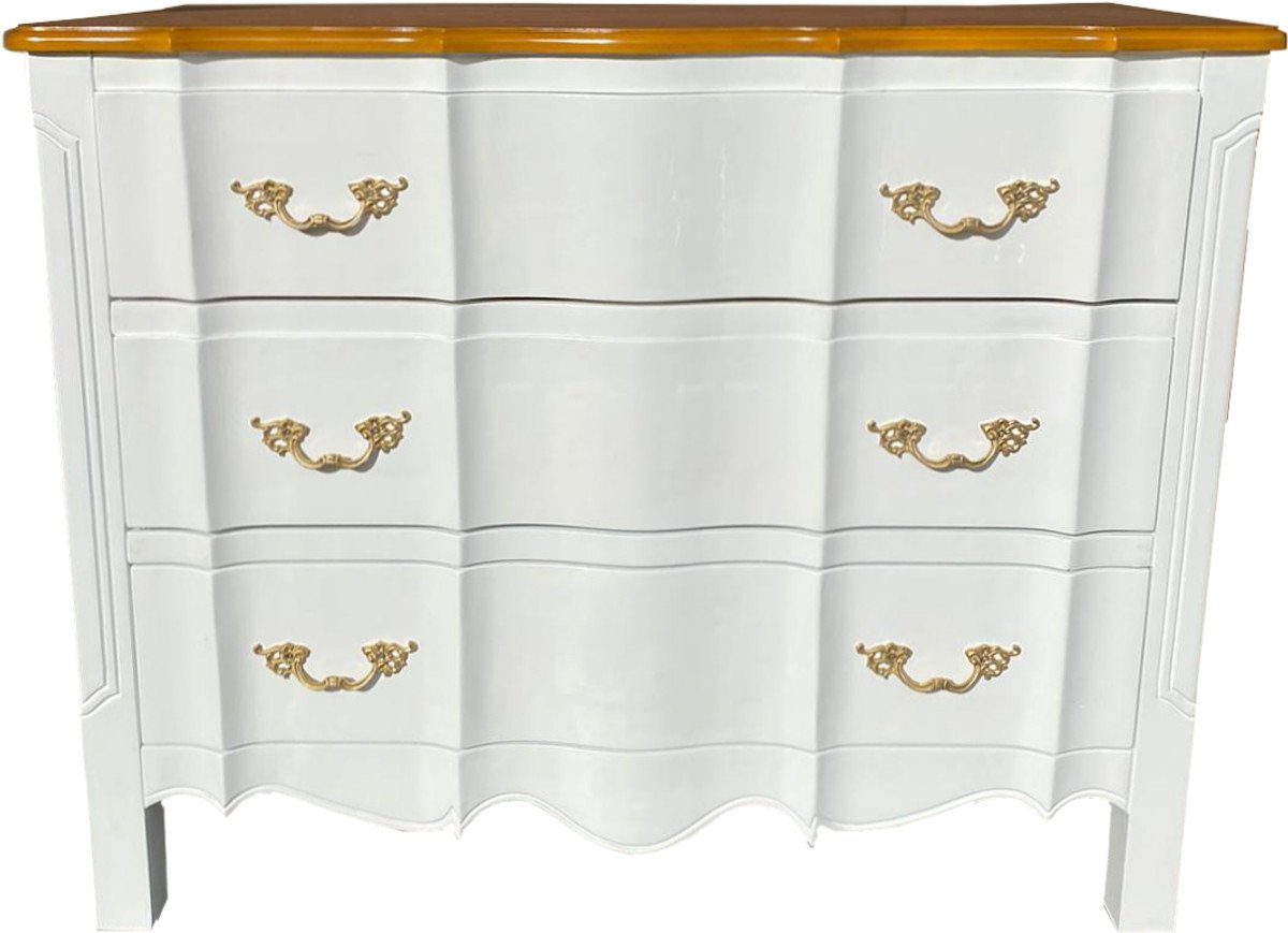 Casa Padrino Kommode Casa Padrino Luxus Barock Kommode Weiß / Holzfarben  mit goldenen Applikationen - Möbel Interior - Handarbeit