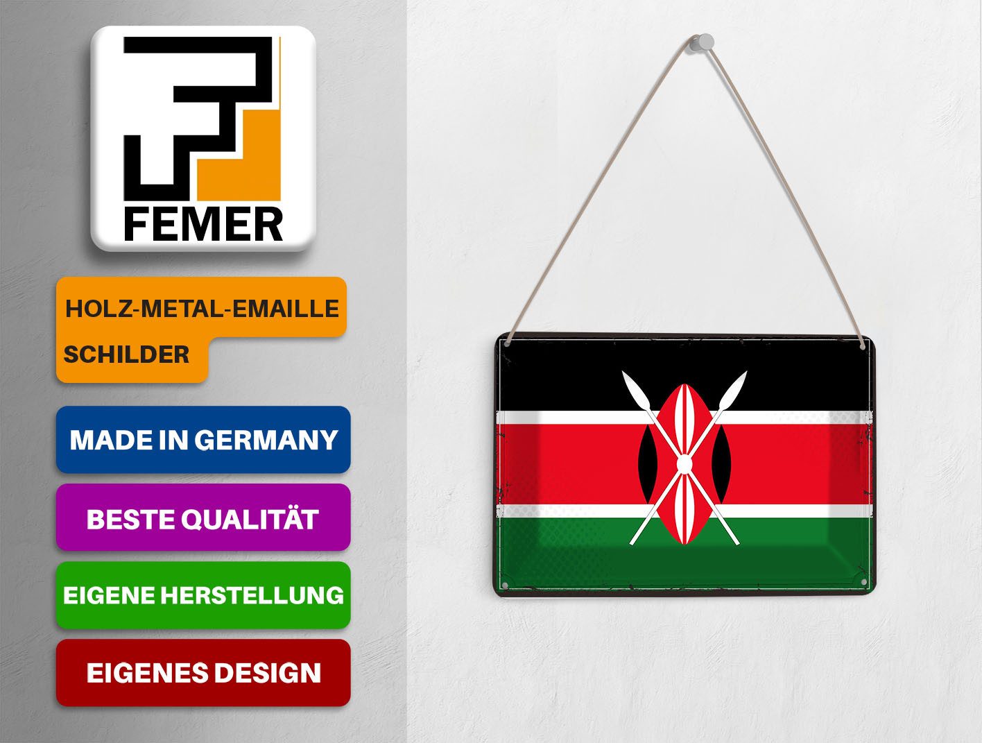 Femer GmbH Postkarte Flagge Kenias 14x10 cm Retro Flag of Kenya, unfrankiert