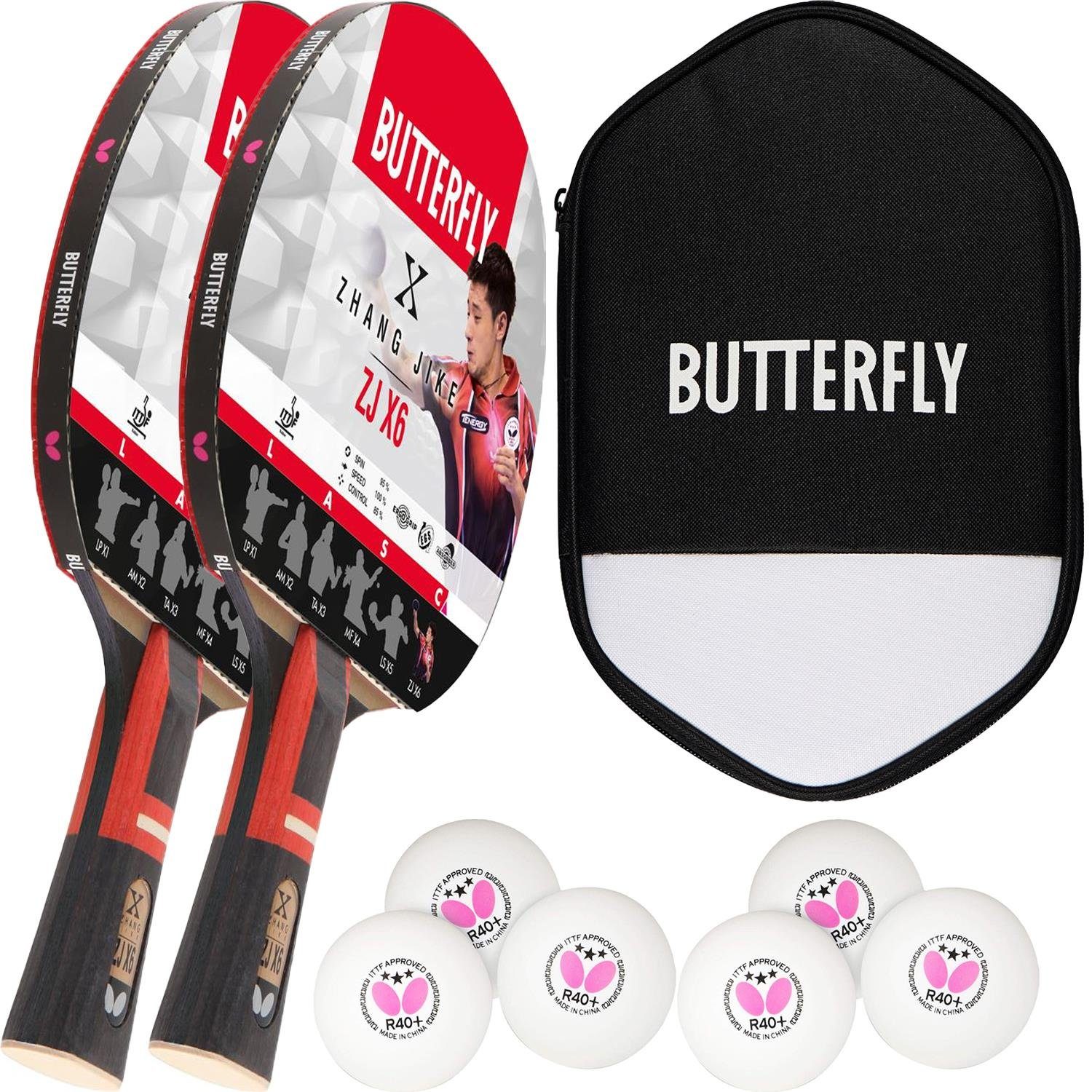 Butterfly Tischtennisschläger 2x Zhang Jike + CC2 + Bälle, Tischtennis Schläger Set Tischtennisset Table Tennis Bat Racket