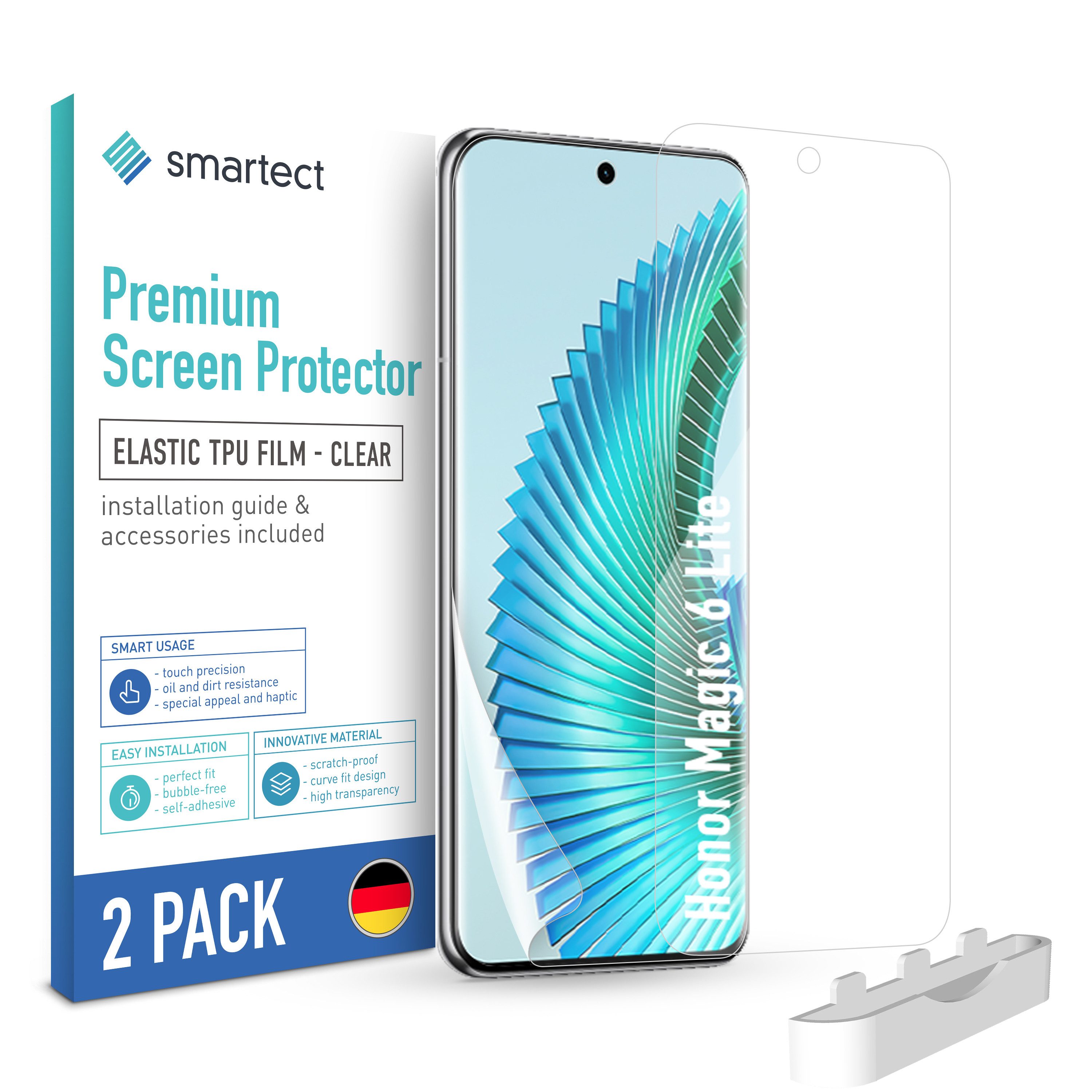 smartect Displayschutzfolie 2X TPU Schutzfolie Klar für Honor Magic 6 Lite für Honor Magic 6 Lite, Set, 2 Stück, Ultra-klar, Kratzfest, Blasenfrei, Oleophob, Fingerabdruck kompatibel
