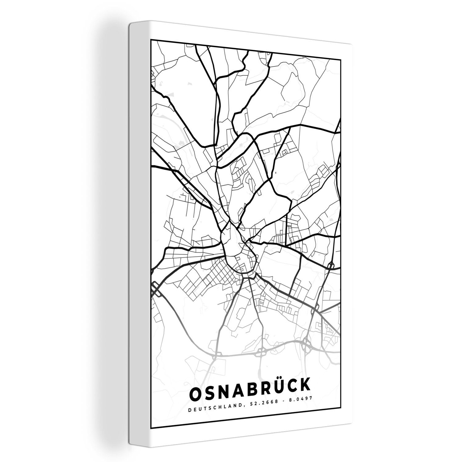 OneMillionCanvasses® Leinwandbild Stadtplan - Osnabrück - Karte, (1 St), Leinwandbild fertig bespannt inkl. Zackenaufhänger, Gemälde, 20x30 cm